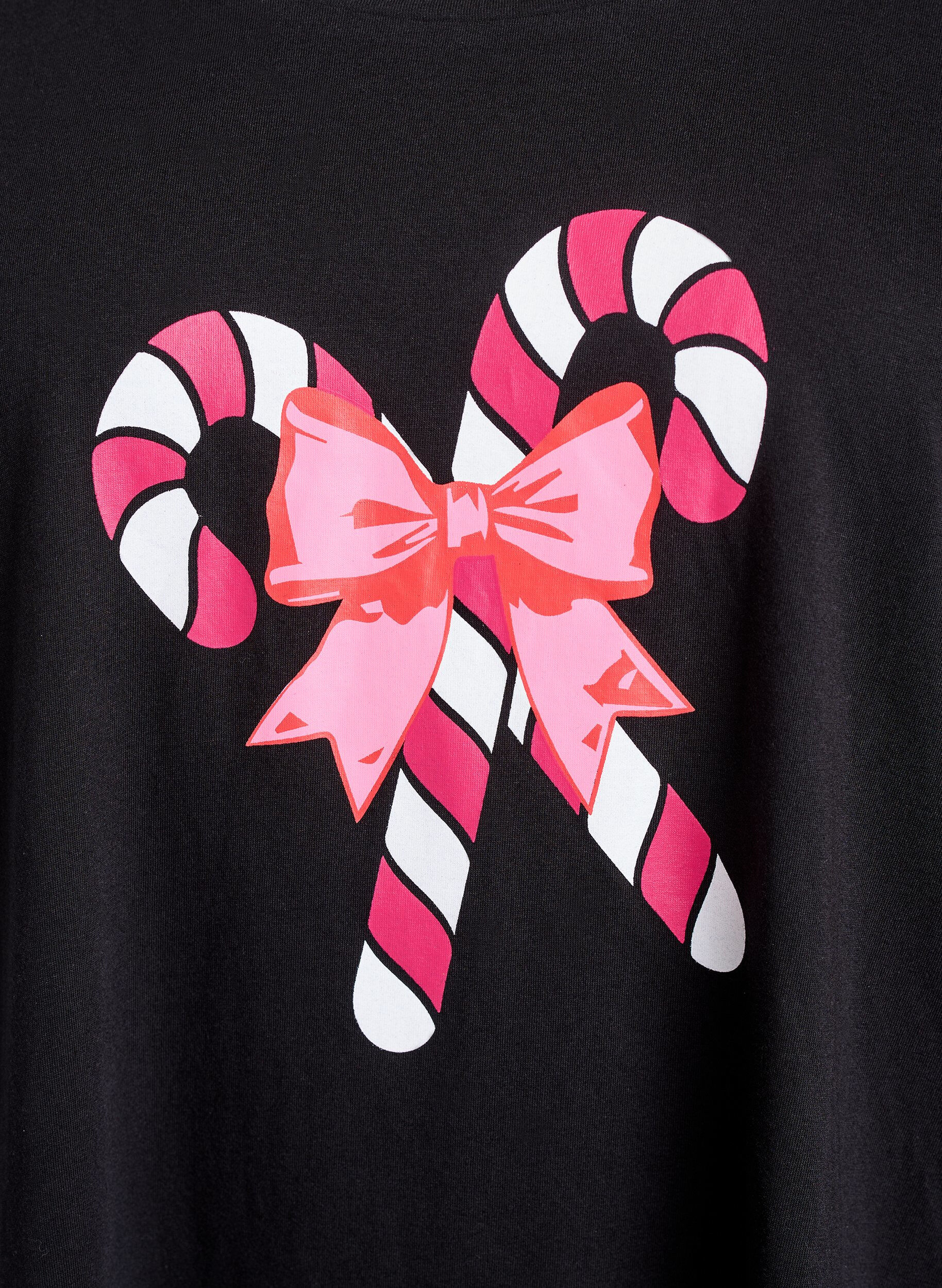 Zizzi Nachthemd aus Bio-Baumwolle mit weihnachtlichem Motiv, Schwarz, Packshot image number 2