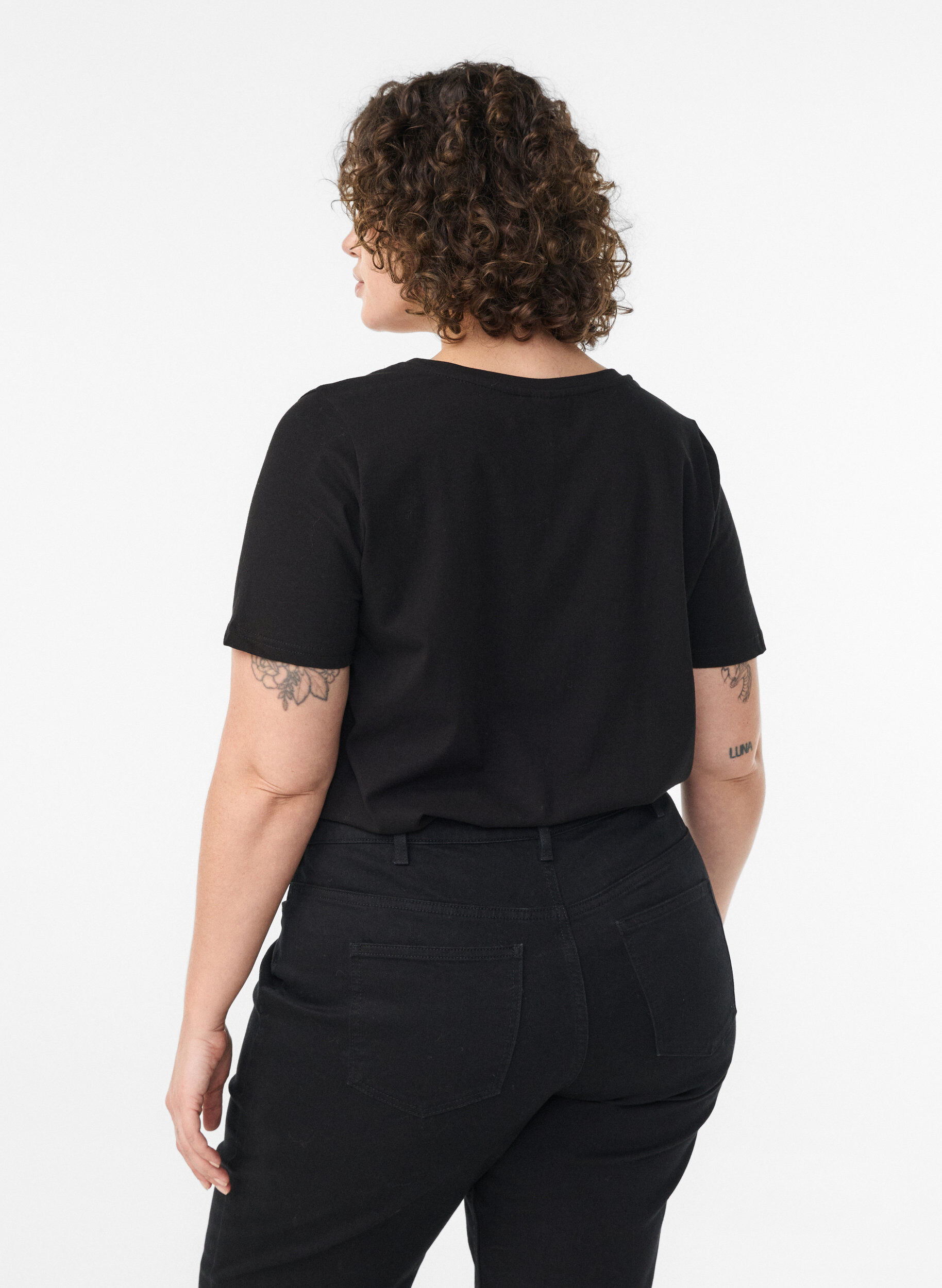 ZizziT-shirt en coton uni basique, Noir, Model image number 2