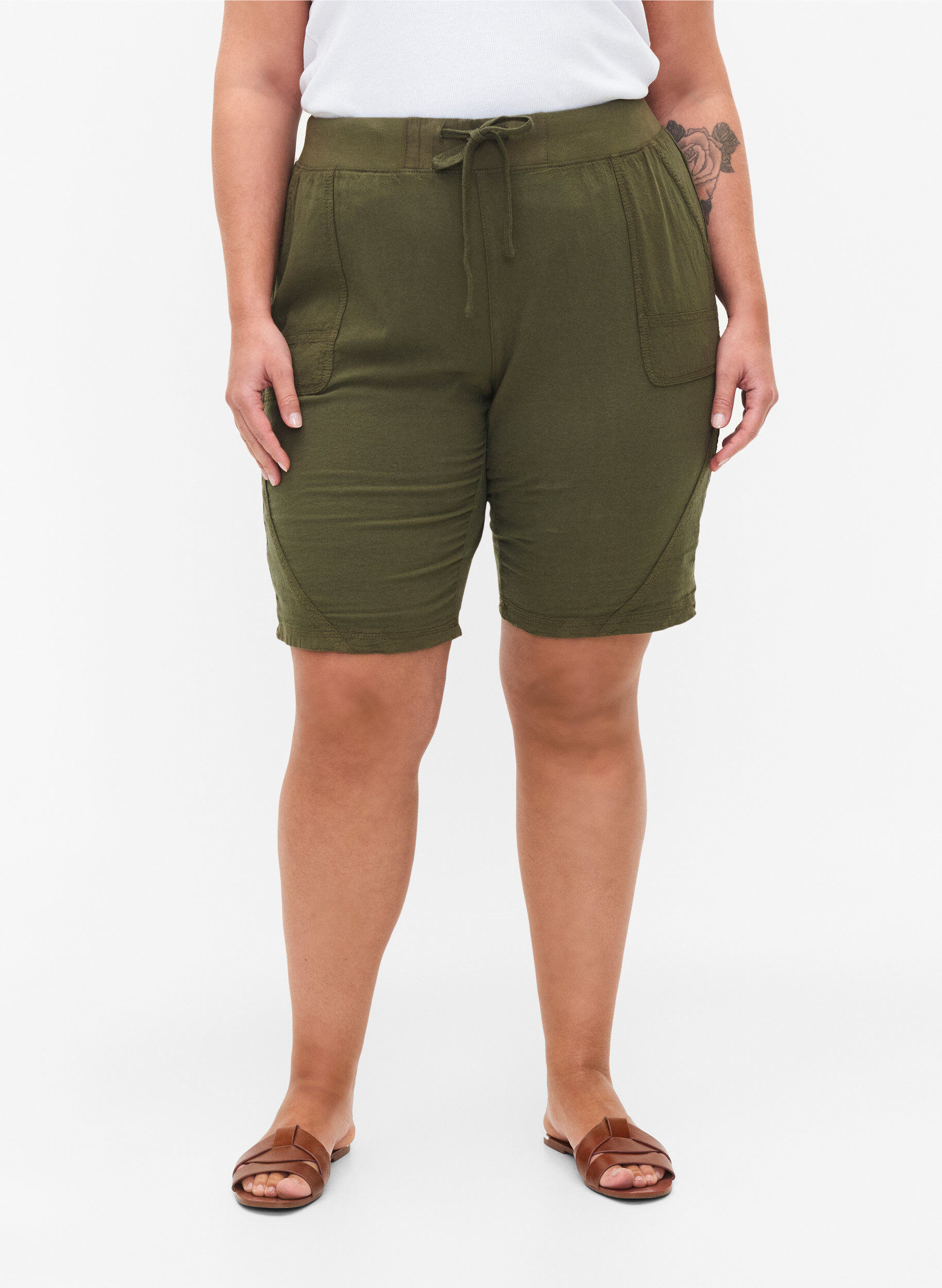 ZizziShort en coton ample avec poches, Vert, Model image number 4