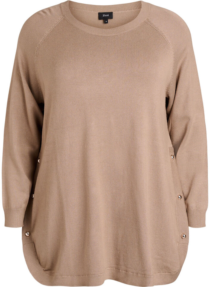 Strickbluse mit seitlichen Kn&ouml;pfen, Beige, Packshot image number 0