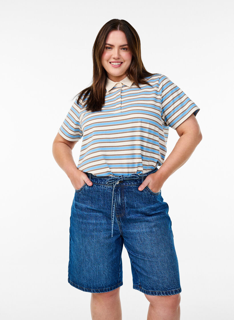 Short en jean coupe slim avec ceinture &agrave; nouer, Bleu, Model