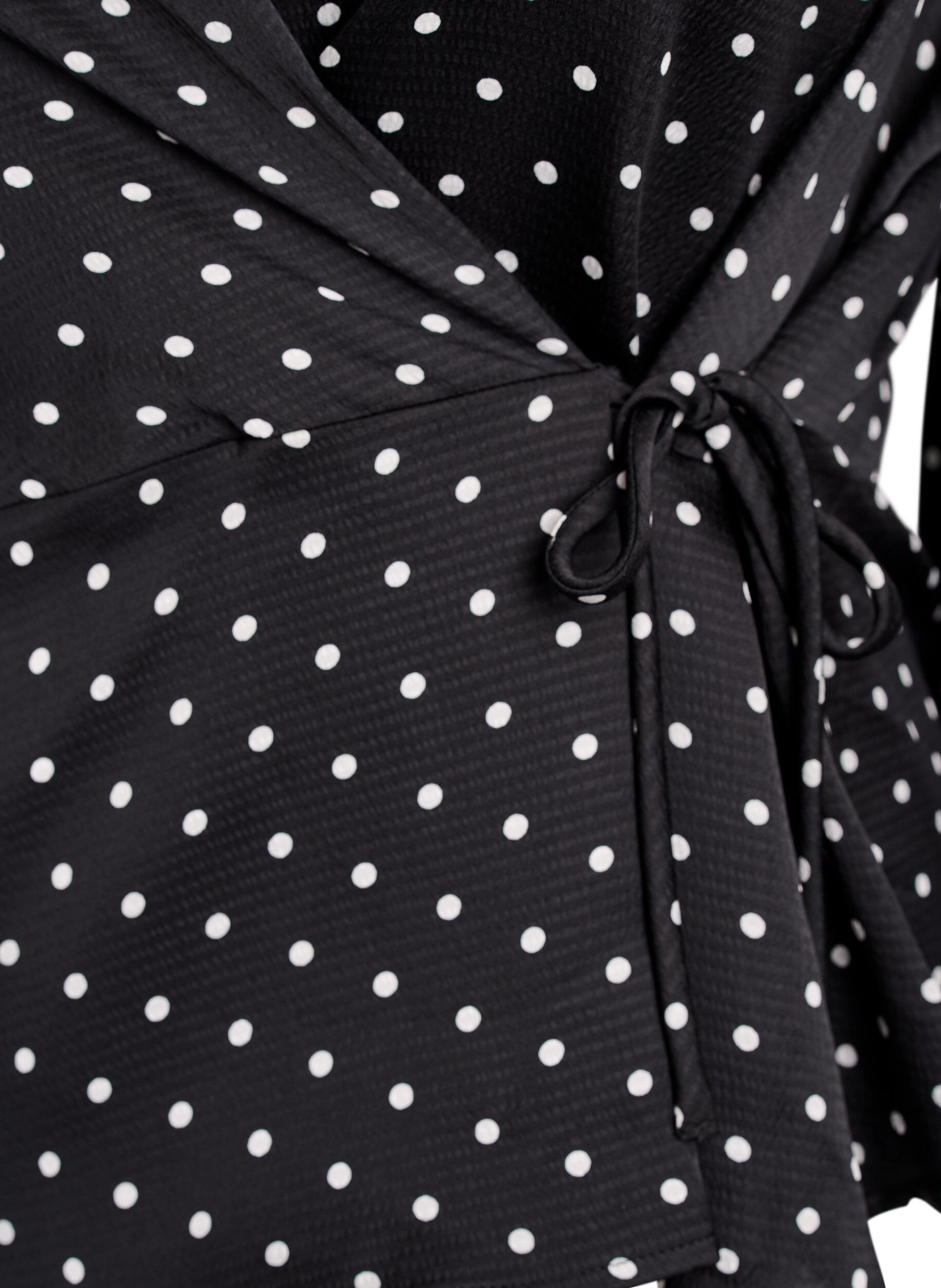 ZizziBlouse &agrave; pois avec lien &agrave; nouer et manches 3/4, Noir, Packshot image number 3