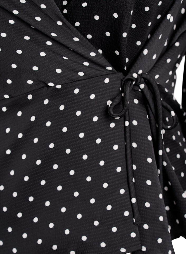 Blouse &agrave; pois avec lien &agrave; nouer et manches 3/4, Noir, Packshot image number 3