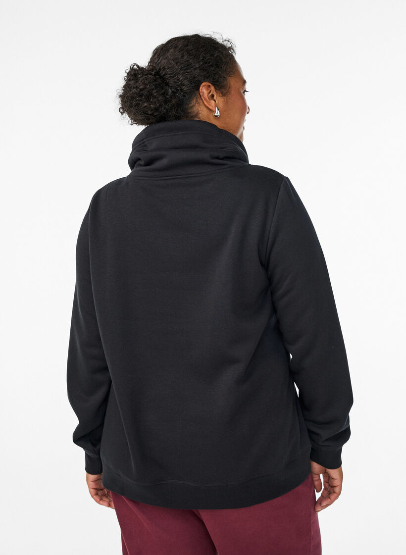 Sweat &agrave; col montant et poches, Noir, Model image number 2