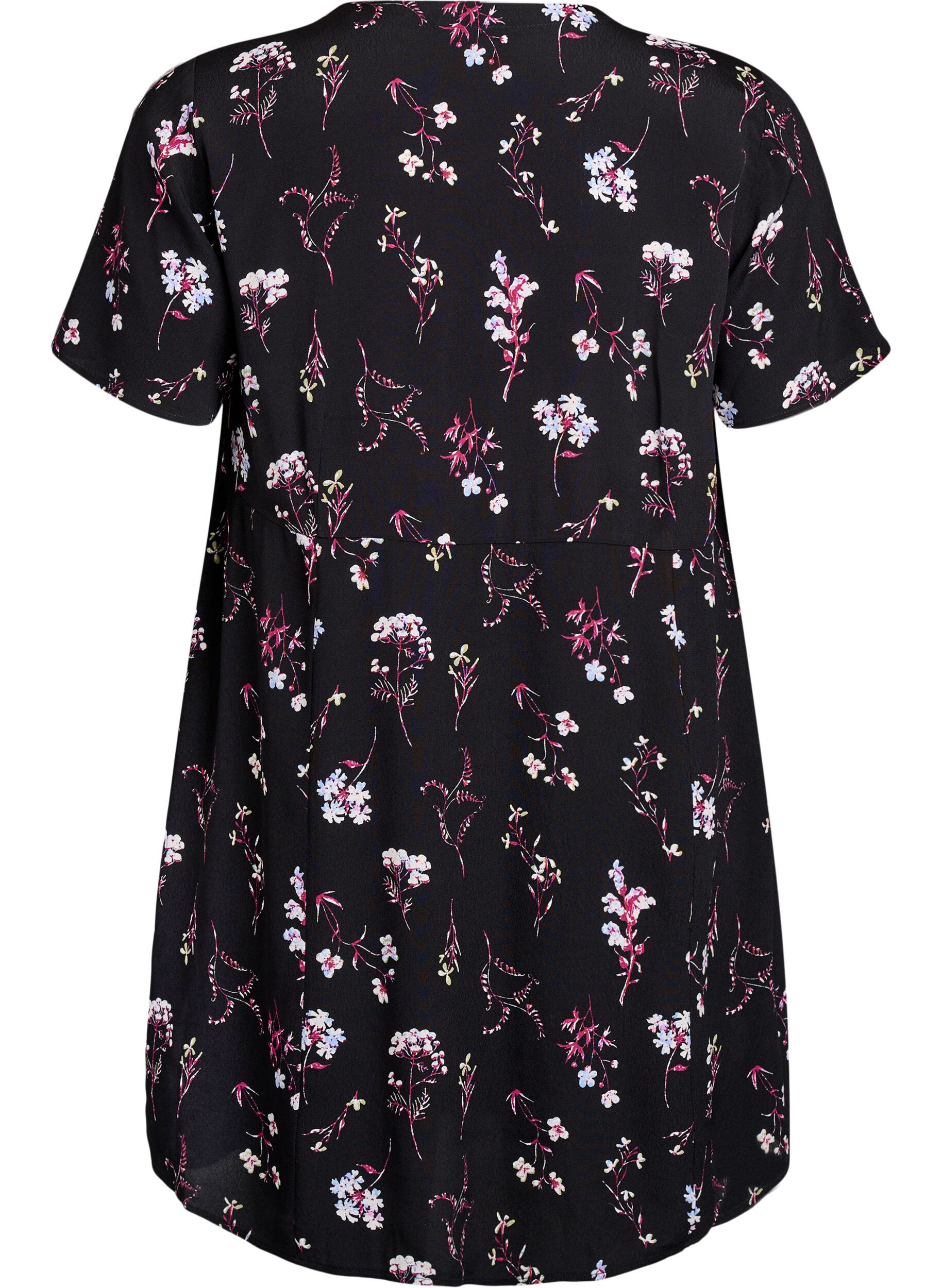 Zizzi Kurzes Kleid mit Blumendruck, Schwarz, Packshot image number 1