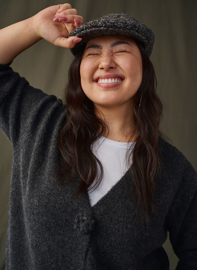 Kurze Strickjacke mit Blumenknöpfen, Dark Grey Melange, Image image number 0