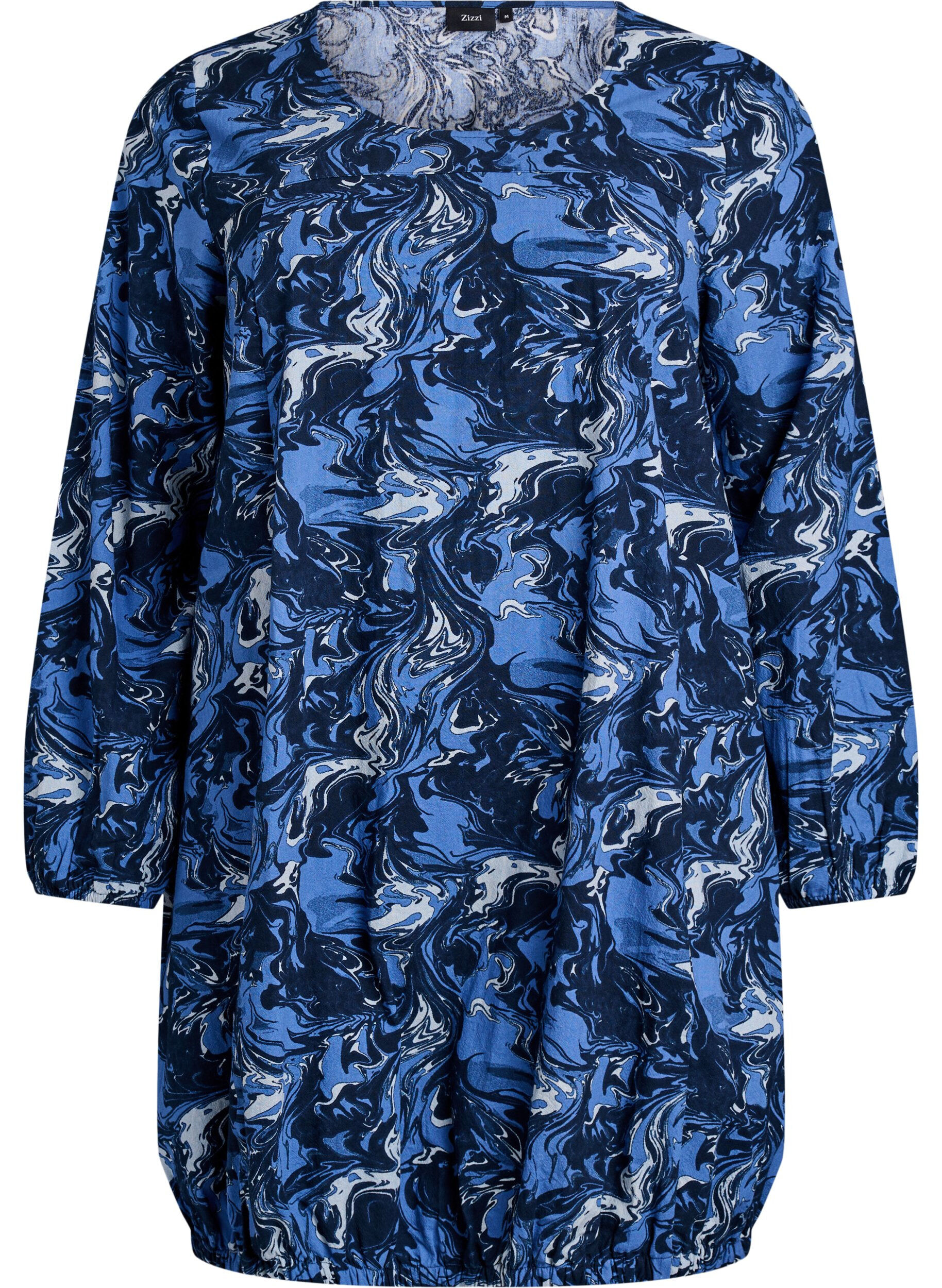 Robe courte en coton avec un ourlet &eacute;lastique et des manches longues