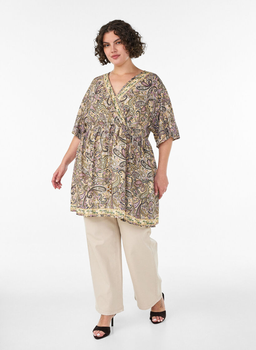 Tunika aus Viskose mit Paisley-Print und Bindeband, Gelb, Model image number 1