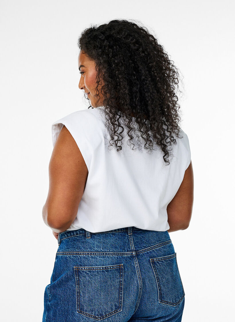 Ärmellose Jerseybluse mit Schulterpolstern, Weiß, Model image number 2