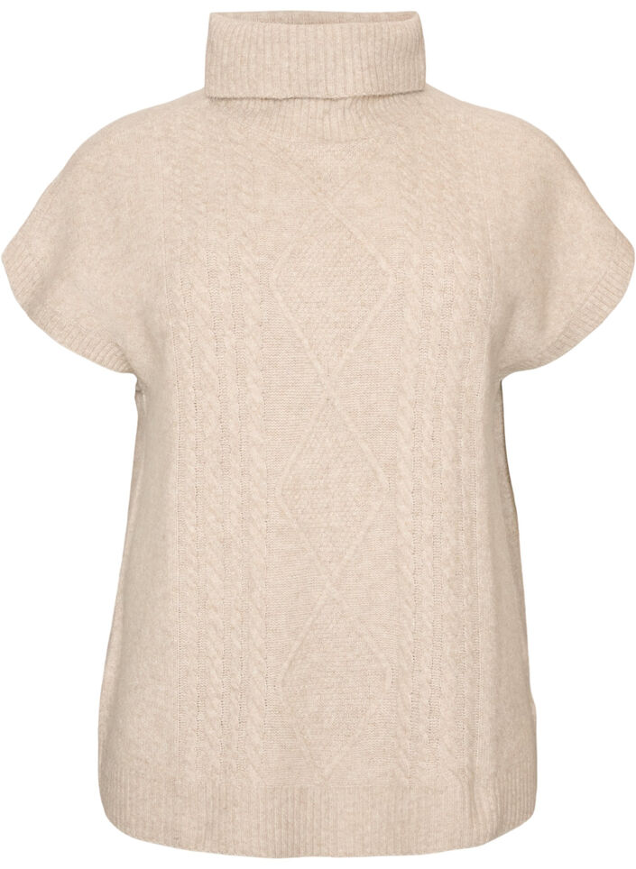 Strickweste mit Rollkragen und Zopfmuster, Beige, Packshot image number 0