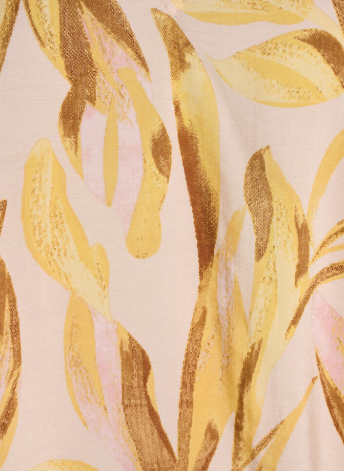 Blouse en viscose &agrave; imprim&eacute; feuillage avec volants, Jaune, Packshot image number 2