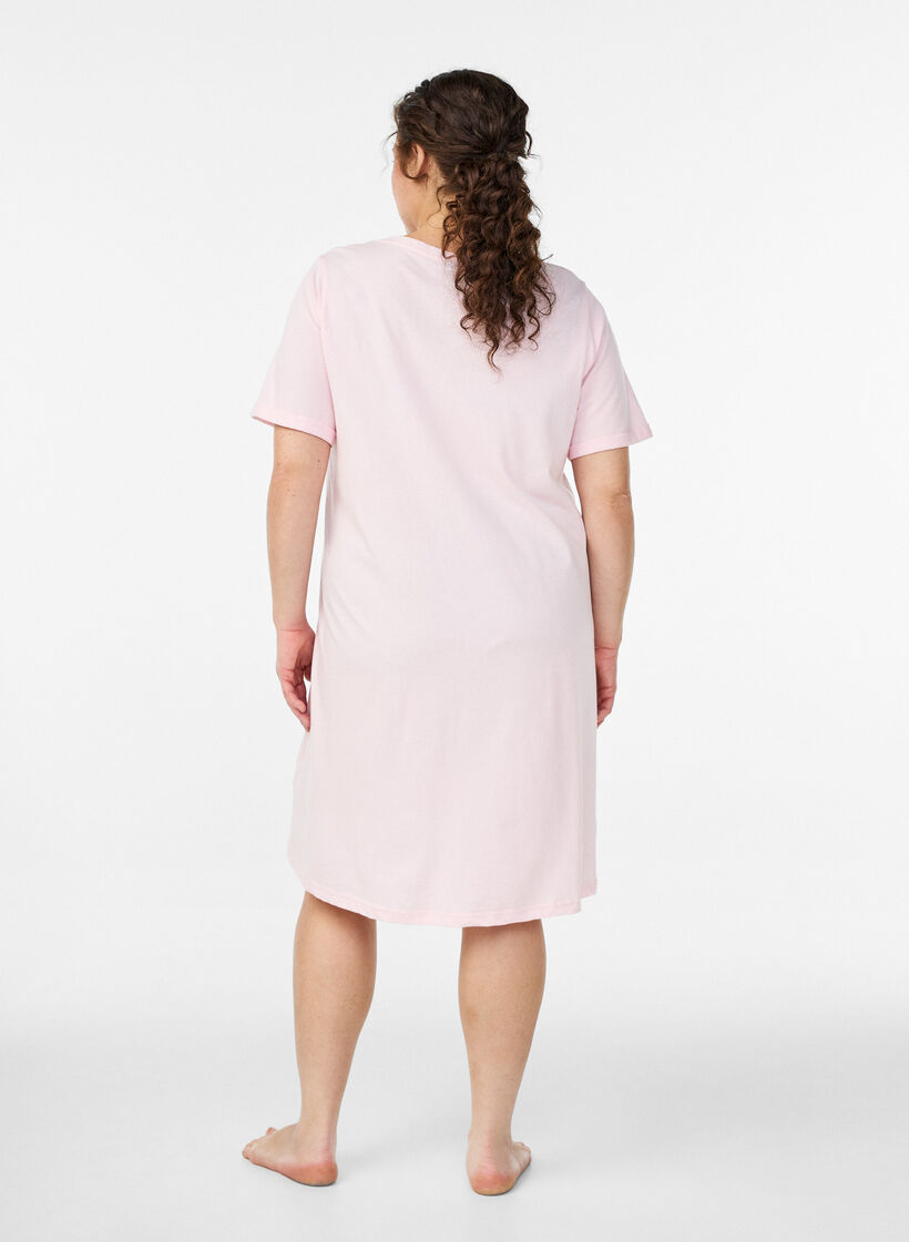 Chemise de nuit &agrave; manches courtes en coton biologique, Rose, Model image number 1