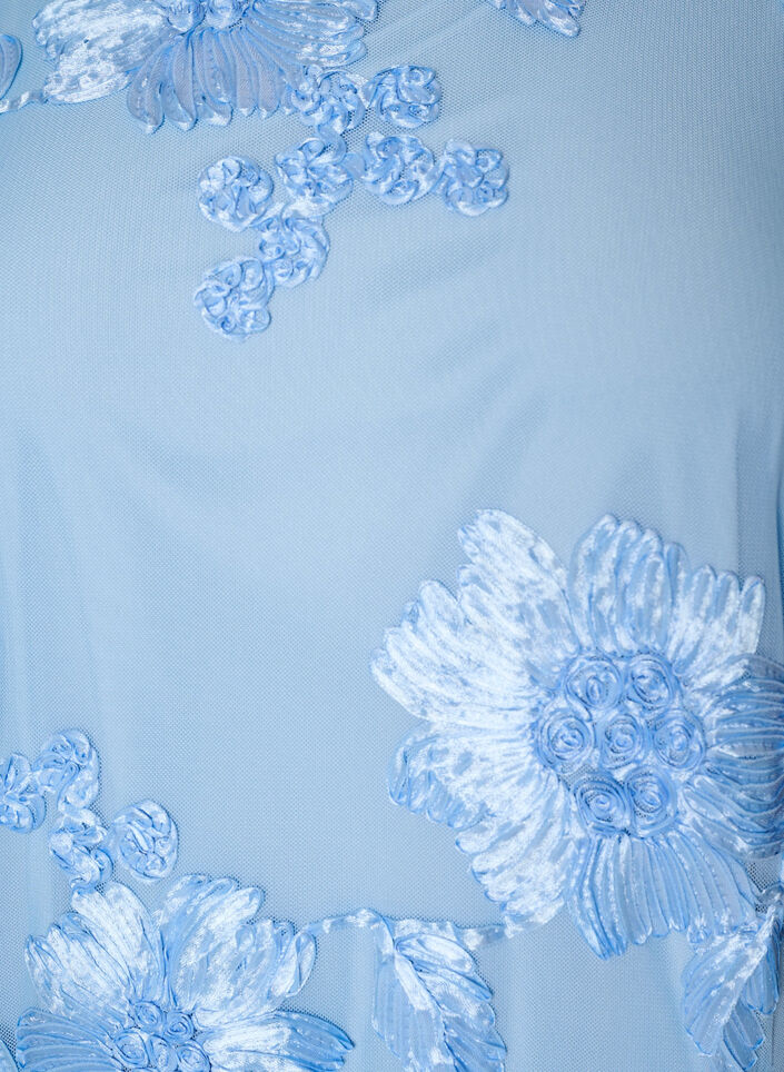 Mesh-Kleid mit floralen Applikationen, Blau, Packshot image number 2