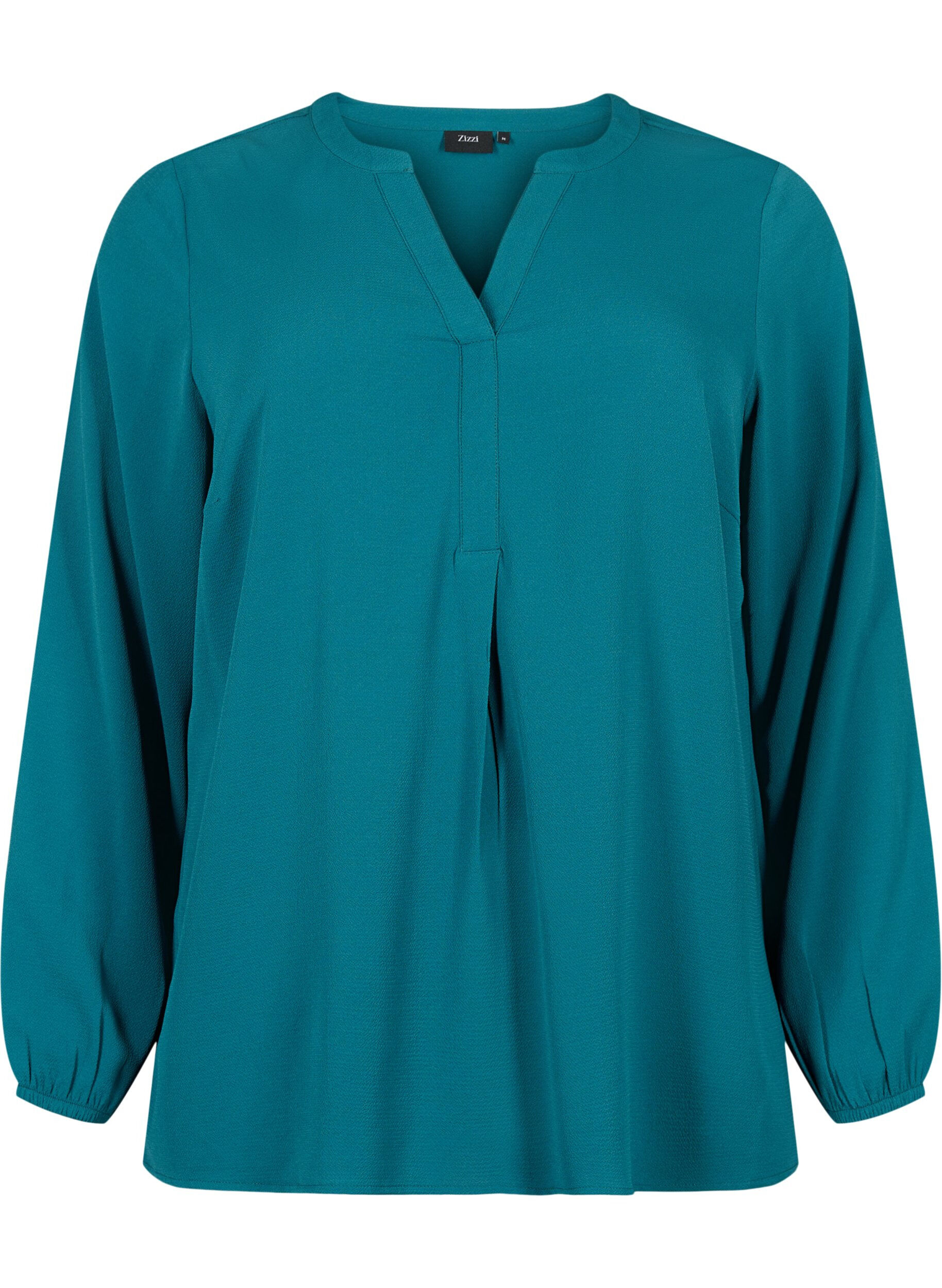 Zizzi Haut de couleur unie avec col en V, Deep Teal, Packshot image number 0