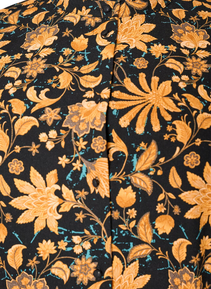 Gebl&uuml;mtes Kleid aus Baumwolle mit R&uuml;schendetails und lockerer A-Linien-Form, Orange, Packshot image number 2