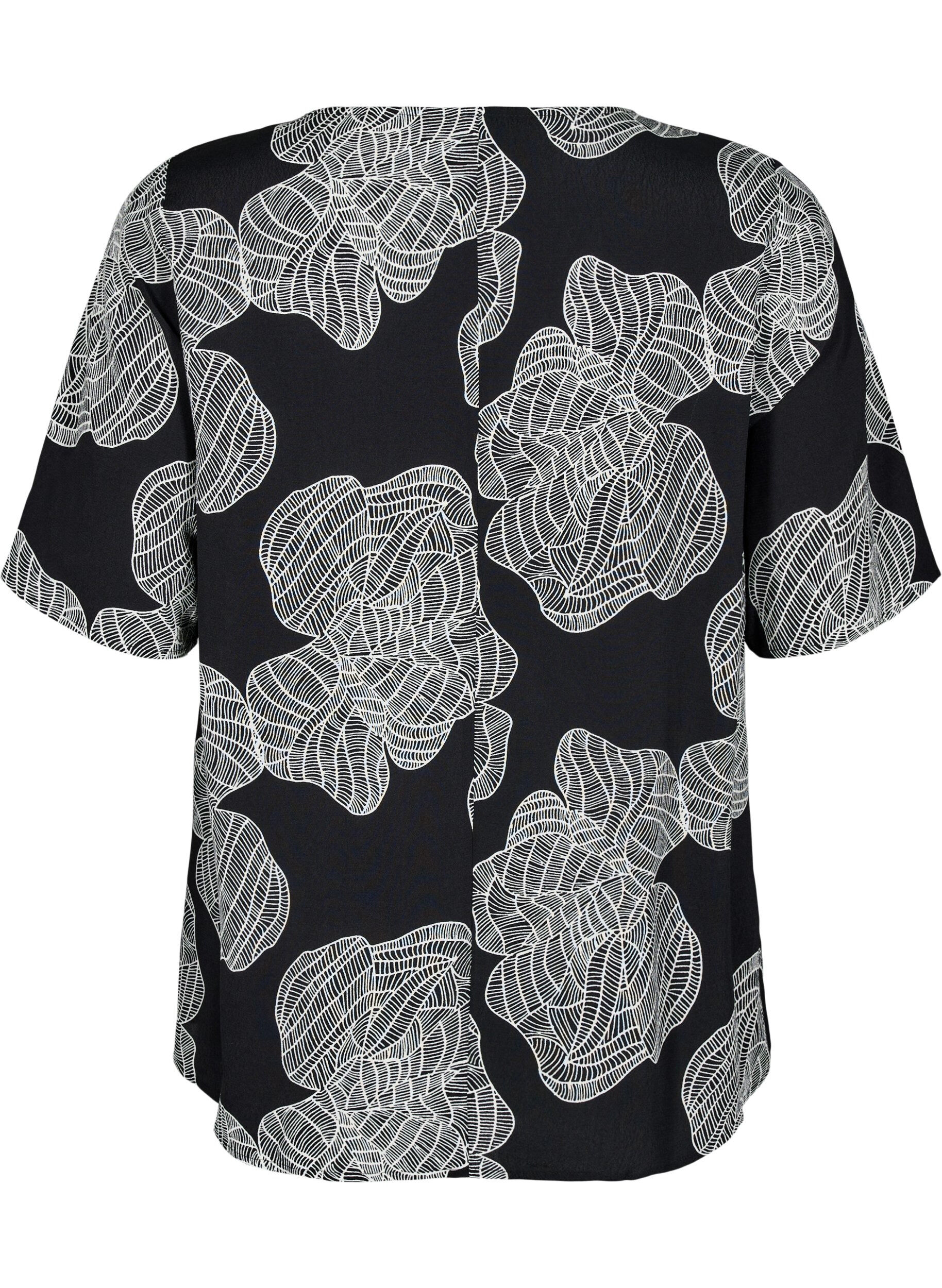 Zizzi Bluse mit Druck, Schwarz, Packshot image number 1