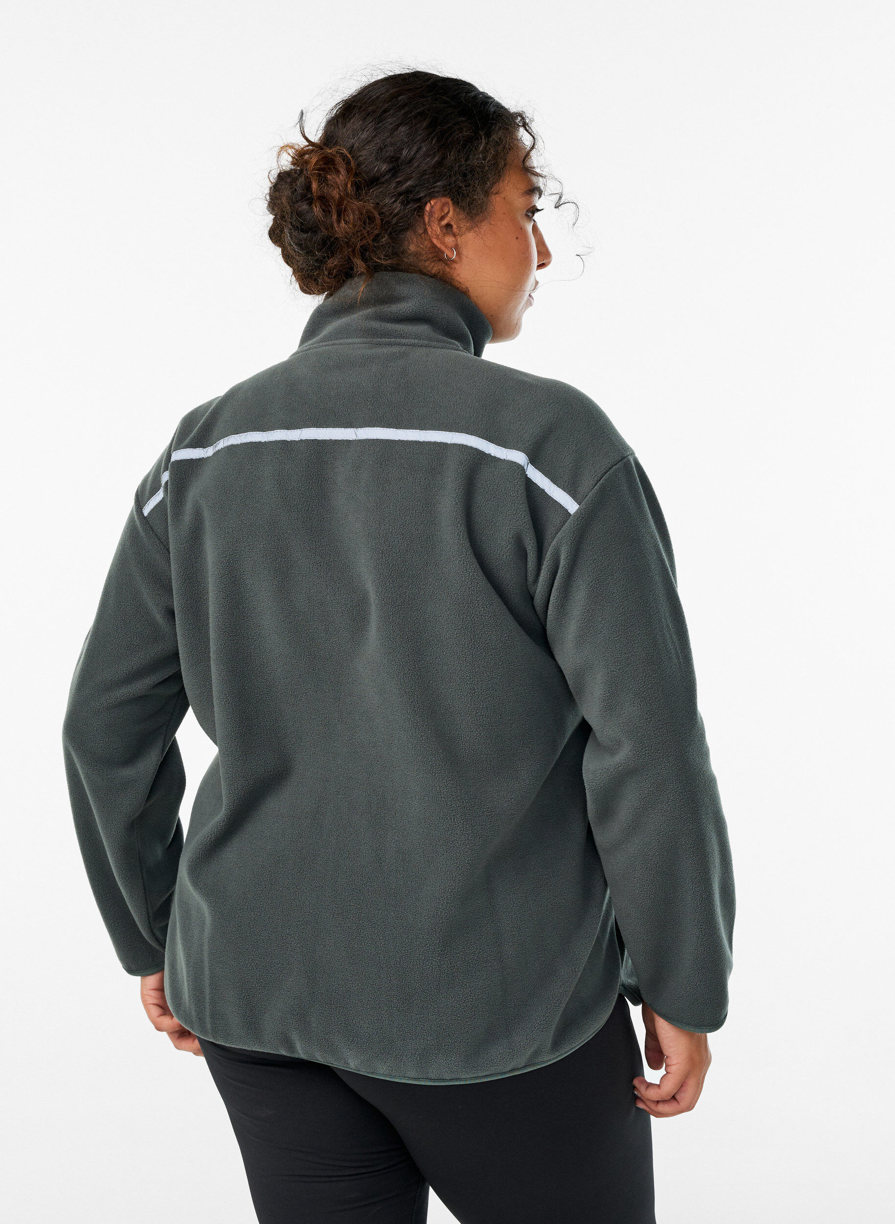 Zizzi Fleecejacke mit Rei&szlig;verschluss und Reflektorband, Gr&uuml;n, Model image number 2