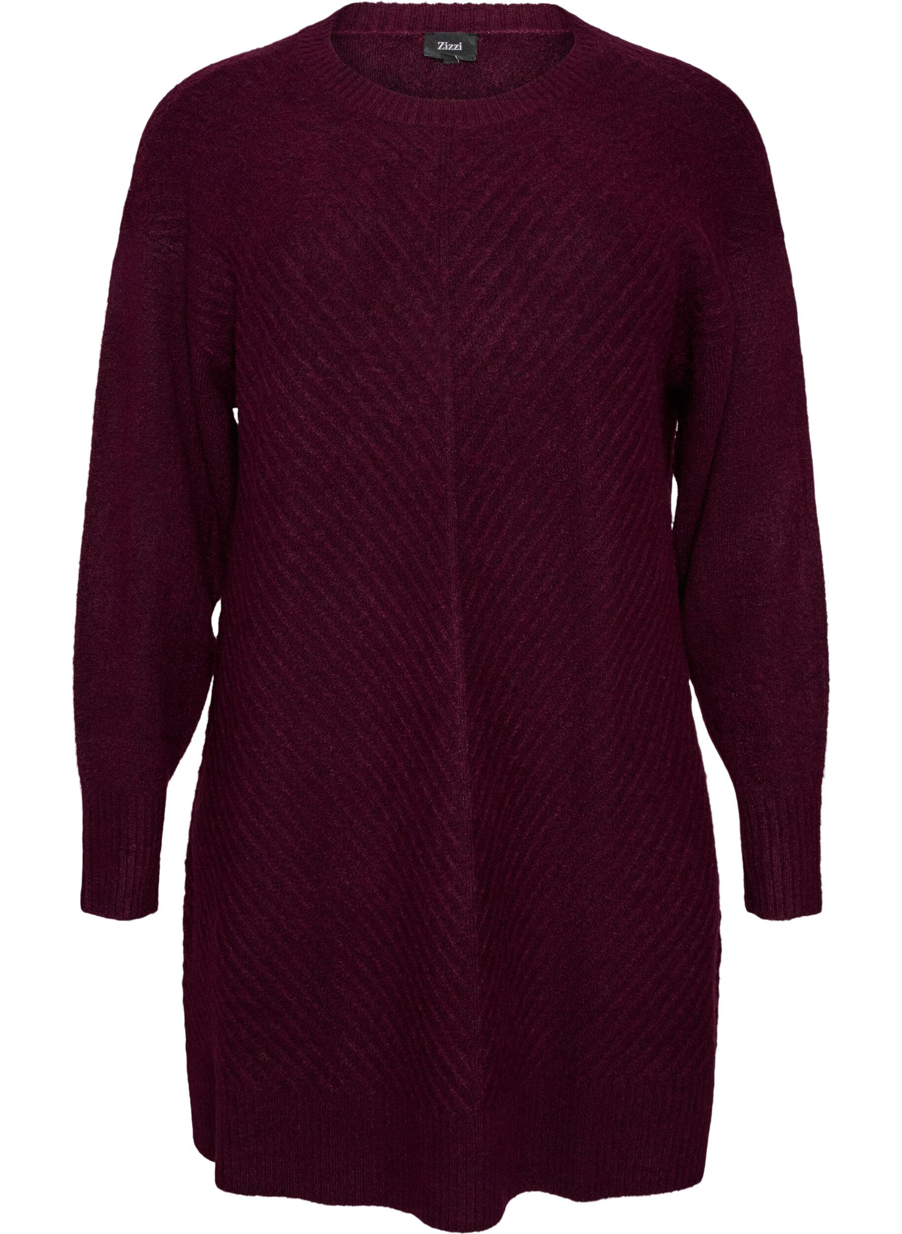 ZizziRobe courte en maille avec un motif textur&eacute; en V, Bordeaux, Packshot image number 0