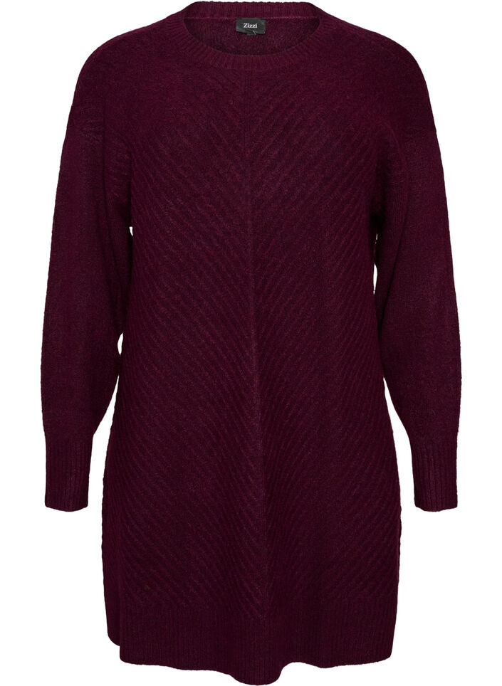 Robe courte en maille avec un motif textur&eacute; en V, Bordeaux, Packshot image number 0