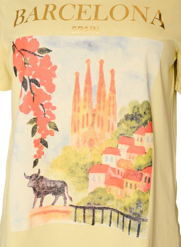 T-shirt en coton avec imprim&eacute;, Jaune clair, Packshot image number 2