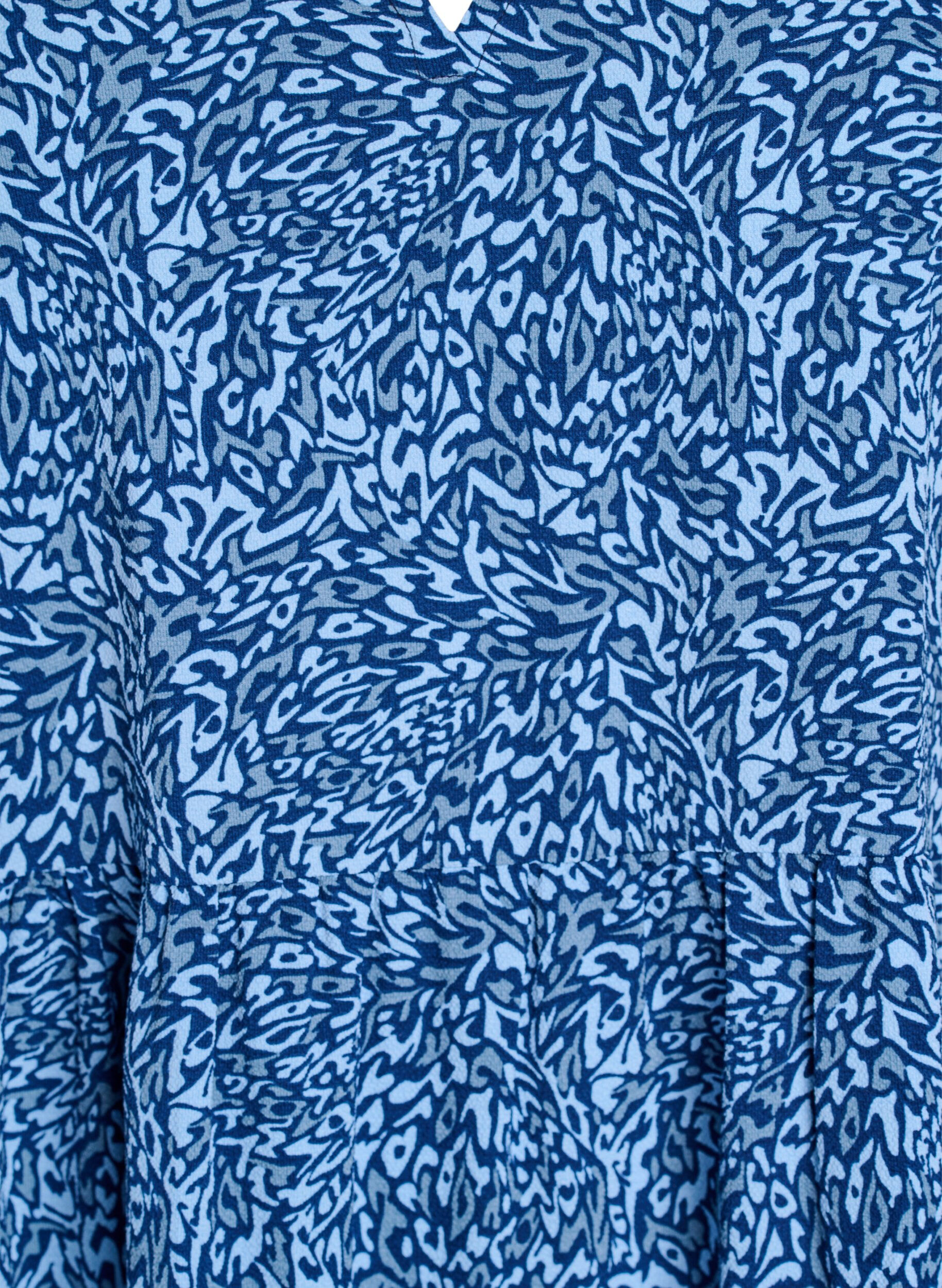 ZizziRobe &agrave; manches courtes coupe trap&egrave;ze avec d&eacute;coupes, Bleu, Packshot image number 2