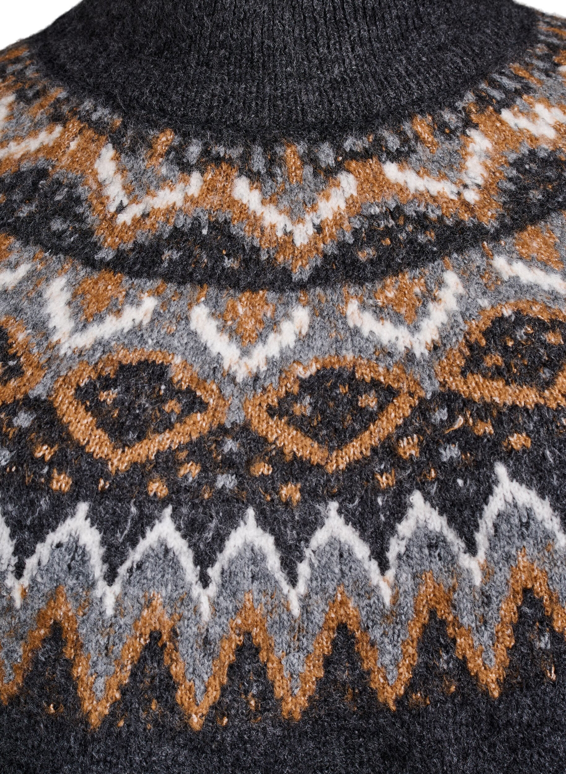 Zizzi Strickbluse mit Muster und hohem Kragen, Grau, Packshot image number 2