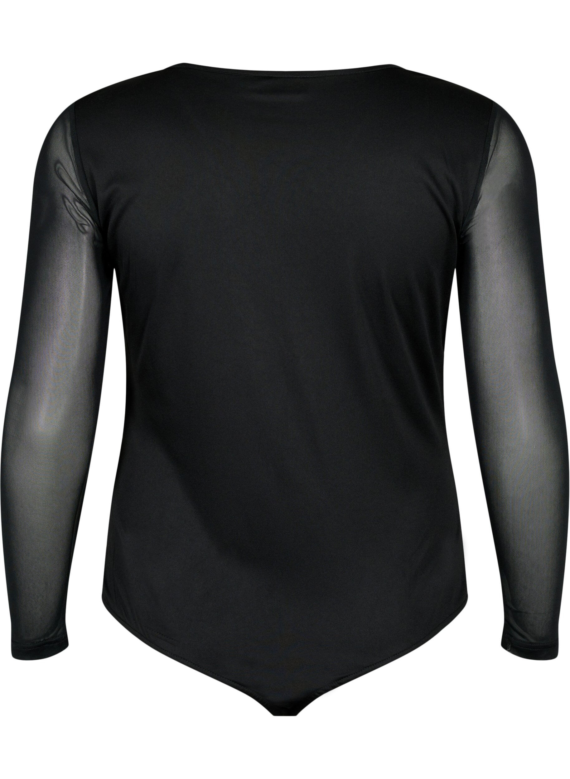 Zizzi Bodystocking mit Spitze und Mesh, Black, Packshot image number 1