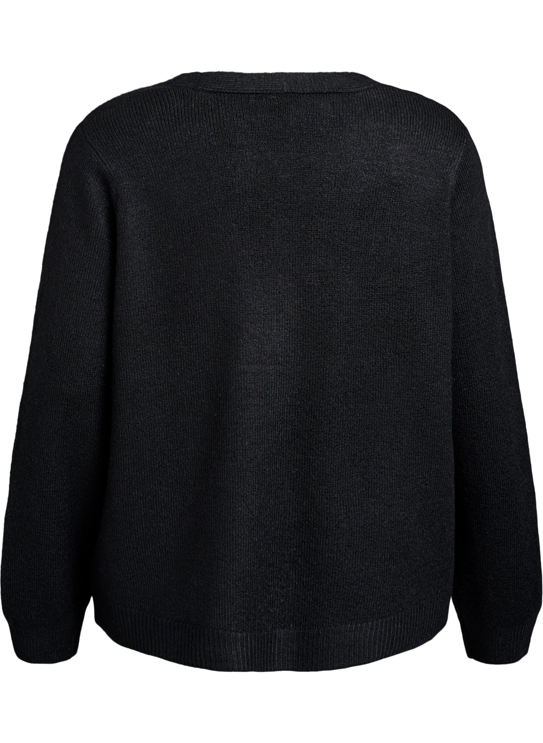 Zizzi Cardigan en maille avec boutons nacr&eacute;s, Noir, Packshot image number 1