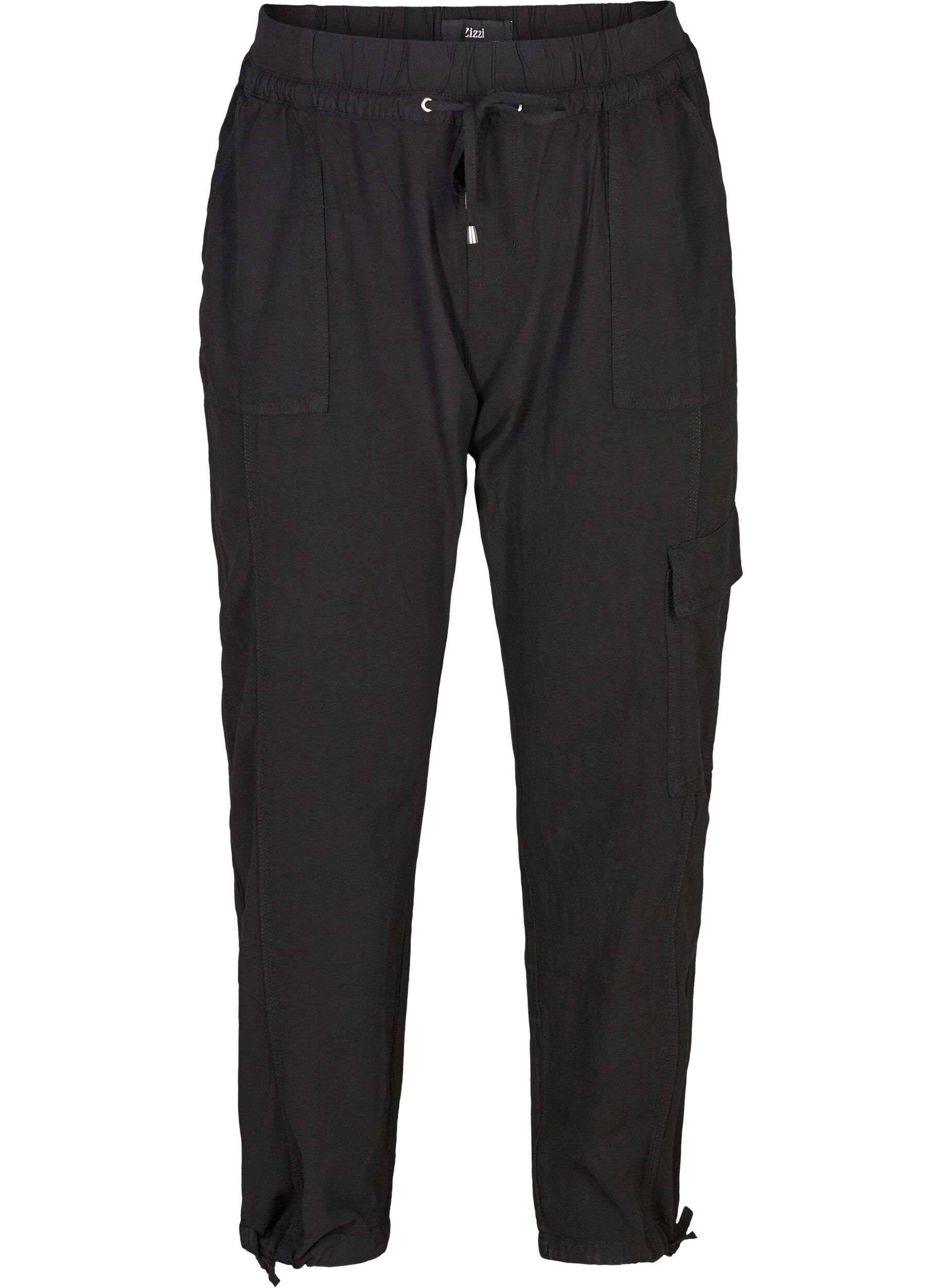 Zizzi Pantalon ample en coton, Noir, Packshot image number 0