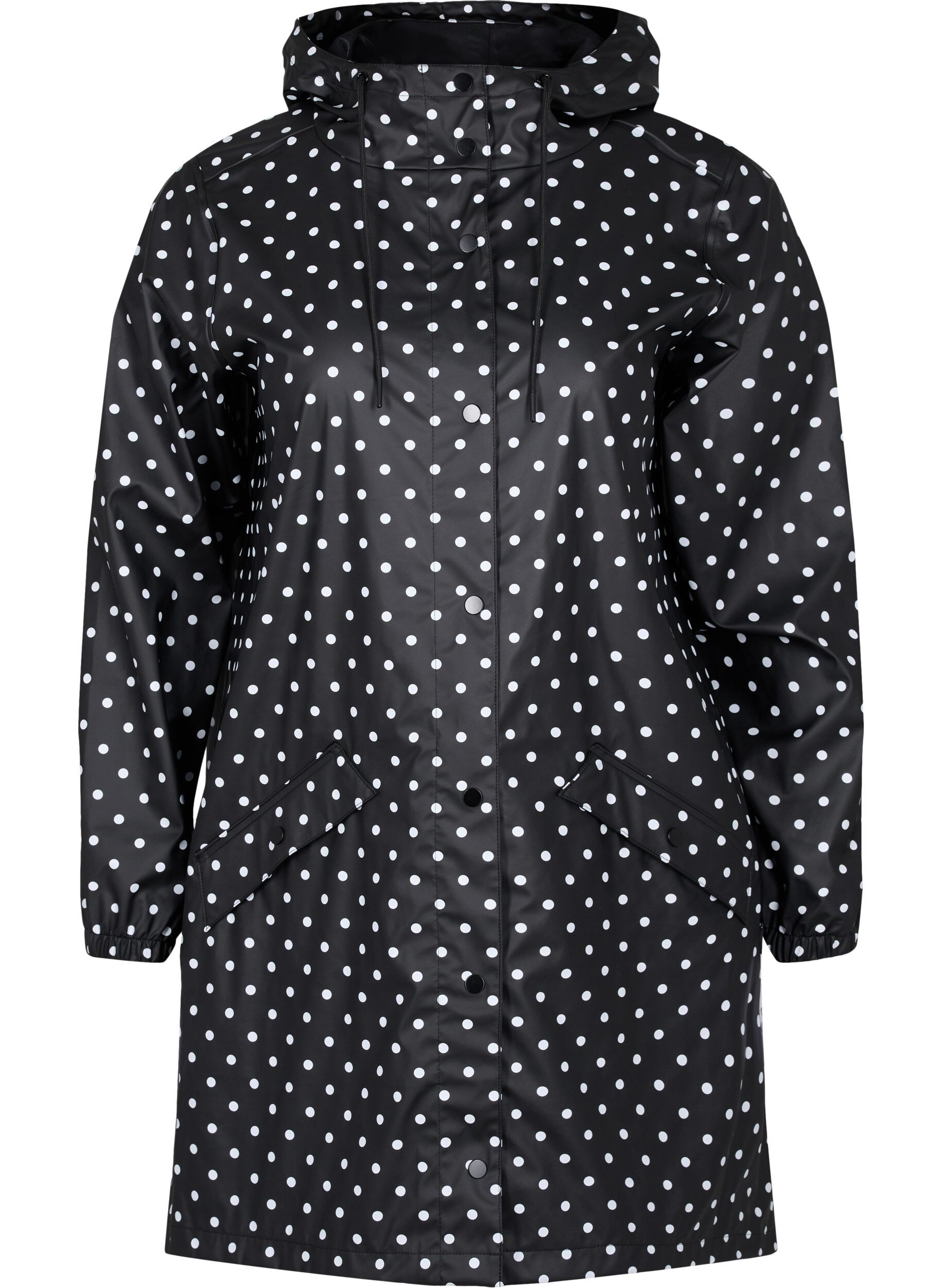 Zizzi Veste de pluie &agrave; pois avec capuche, Black W/White Dot, Packshot image number 0
