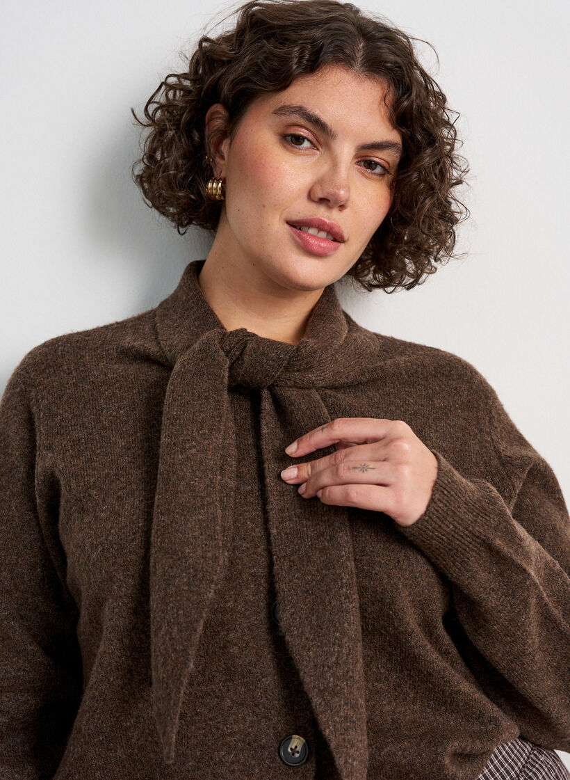 Cardigan avec n&oelig;uds et boutons, Marron, Model image number 3