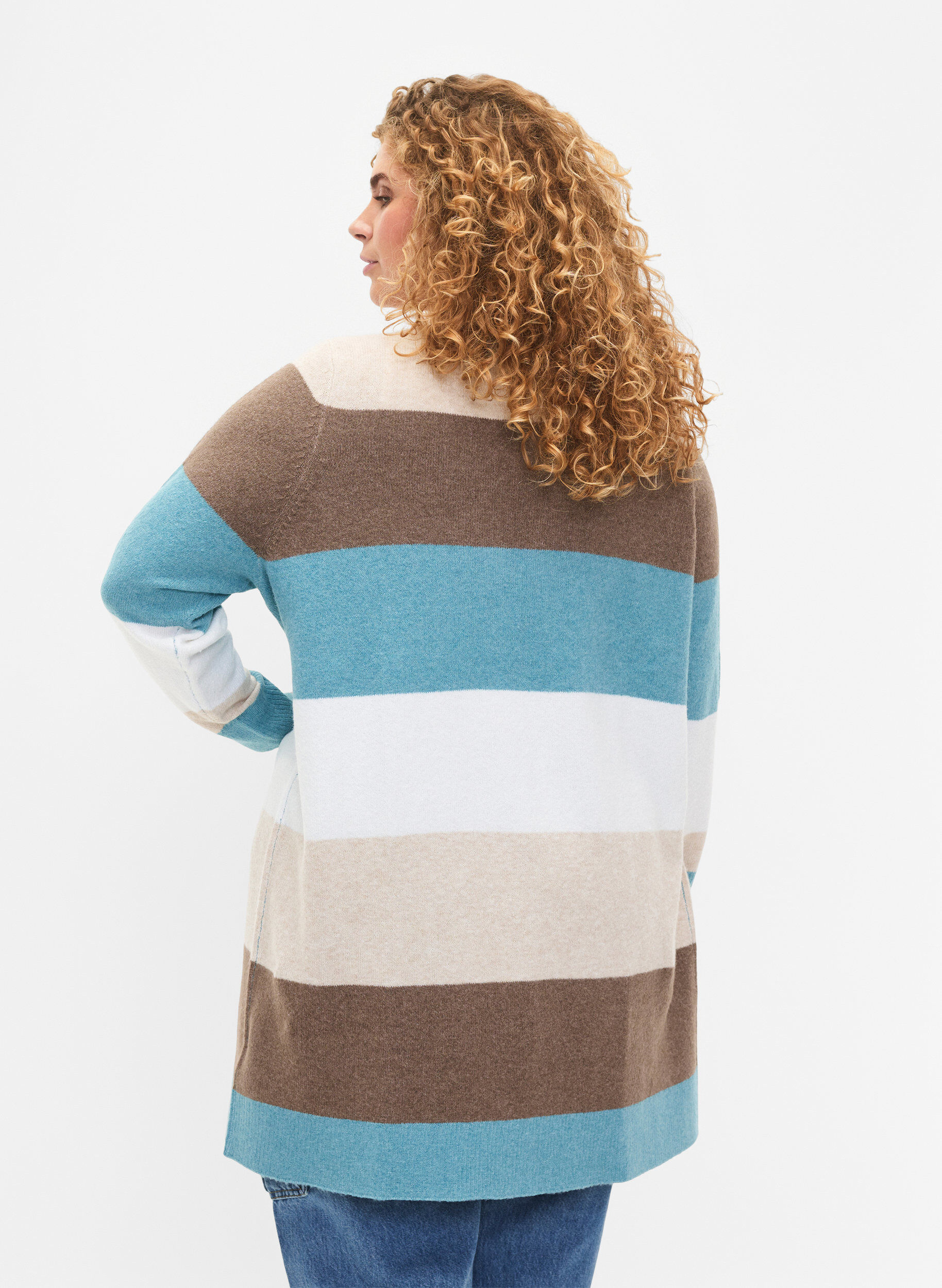 Zizzi Cardigan long ouvert &agrave; l'avant, Reef Waters Mel Comb, Model image number 1