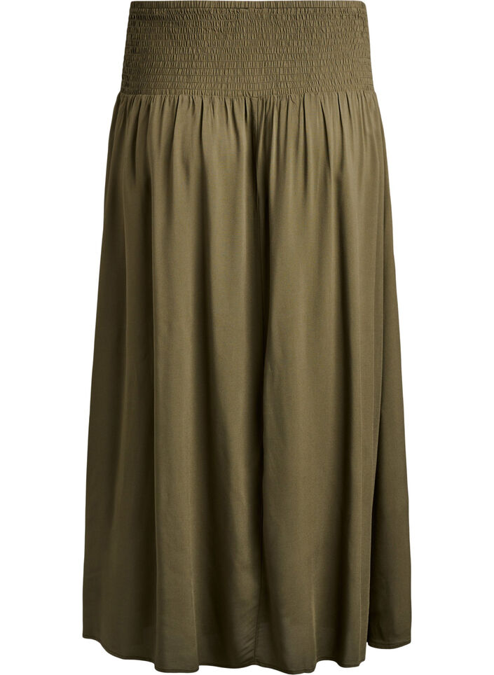 Jupe longue en viscose avec smocks, Vert, Packshot image number 1