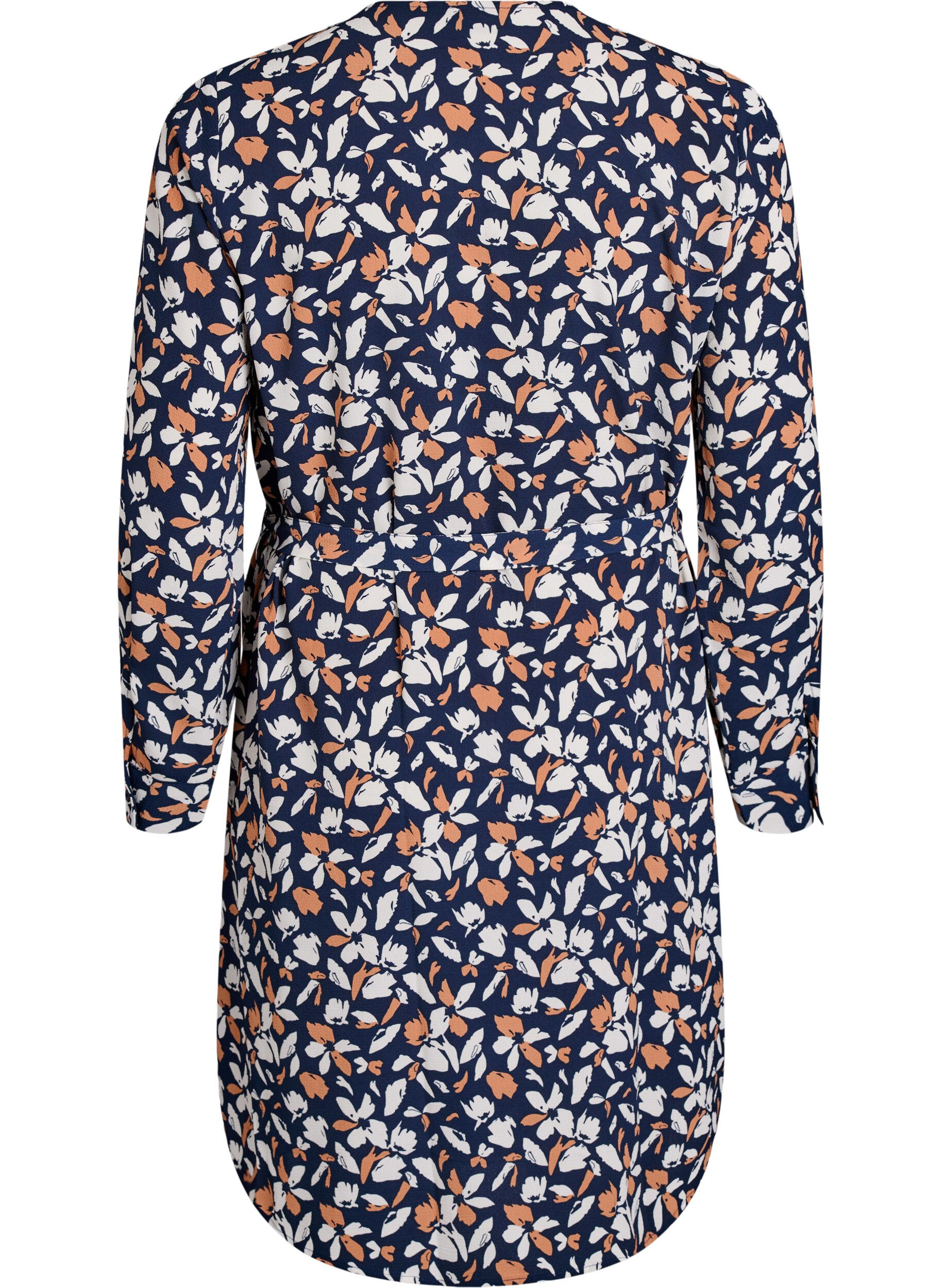 Zizzi Lang&auml;rmliges Hemdblusenkleid mit Bindeg&uuml;rtel, Blau, Packshot image number 1