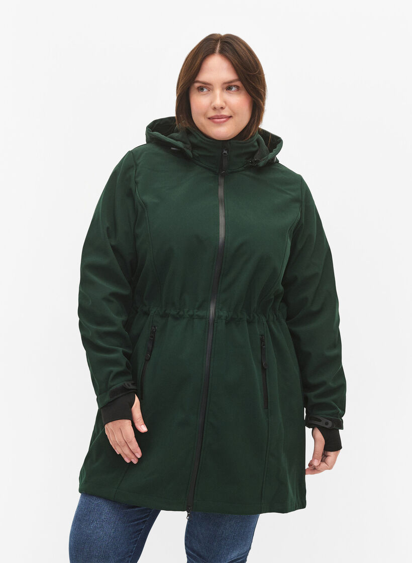Veste softshell avec capuche amovible, Vert foncé, Model image number 0