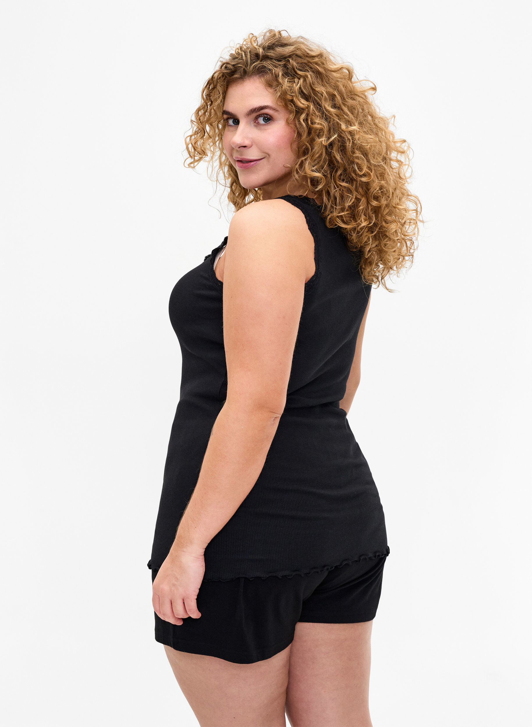 Zizzi 2er-Pack Tops mit Spitze, Schwarz, Model image number 2