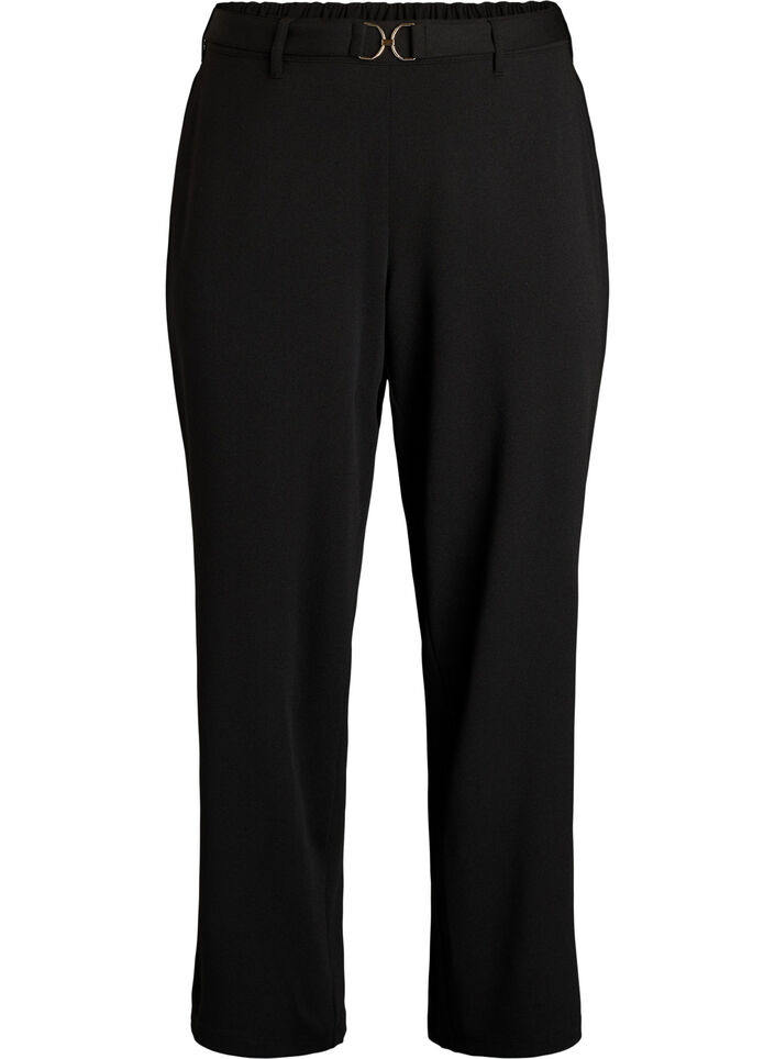 Pantalon taille haute avec ceinture et boucle dor&eacute;e, Noir, Packshot image number 0