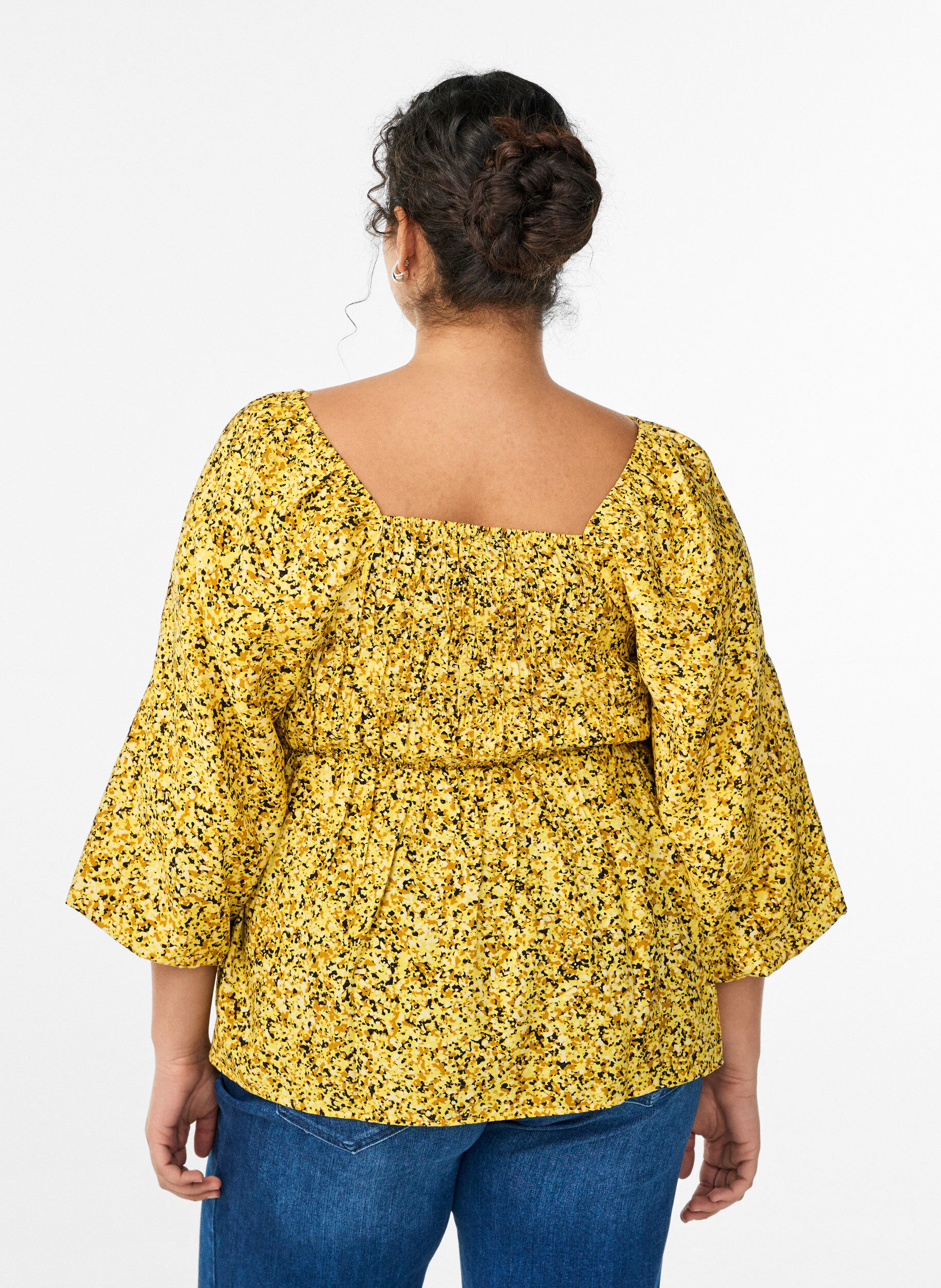 ZizziBluse mit Smock und Karree-Ausschnitt, Gelb, Model image number 2