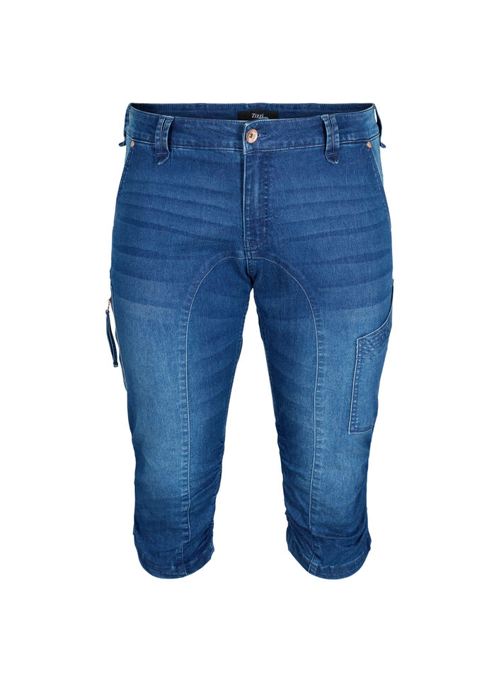 Pantacourt jean slim avec poches, Bleu, Packshot image number 0