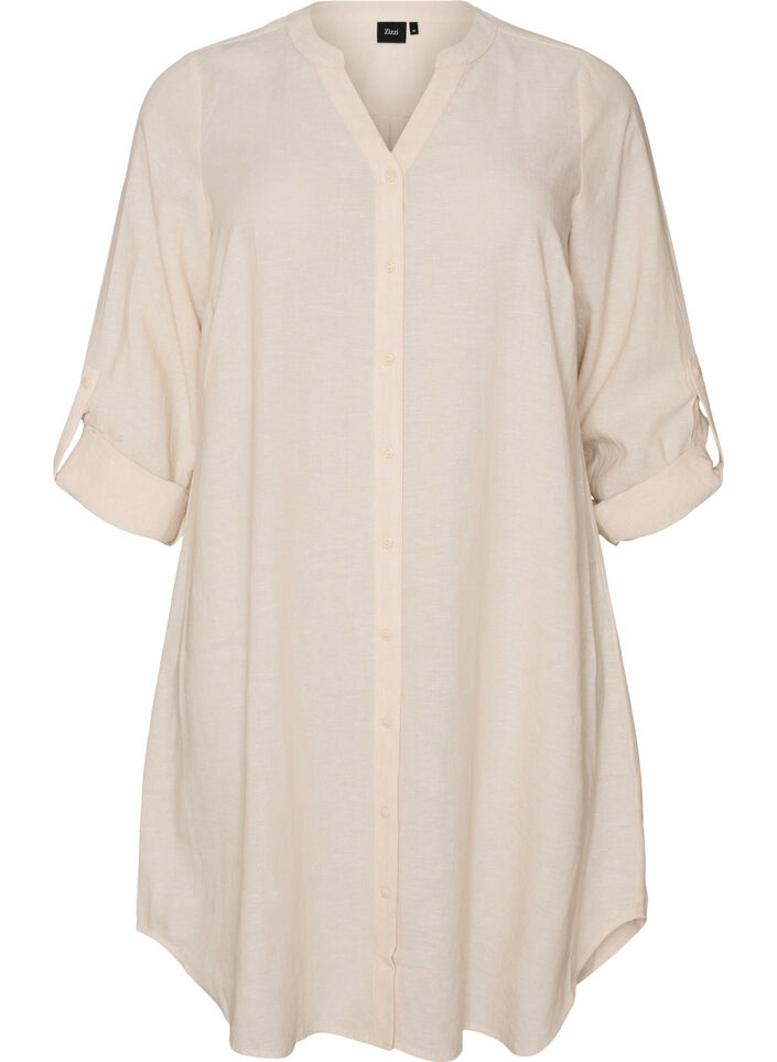 Lange Bluse aus Leinen und Viskose, Beige, Packshot image number 0