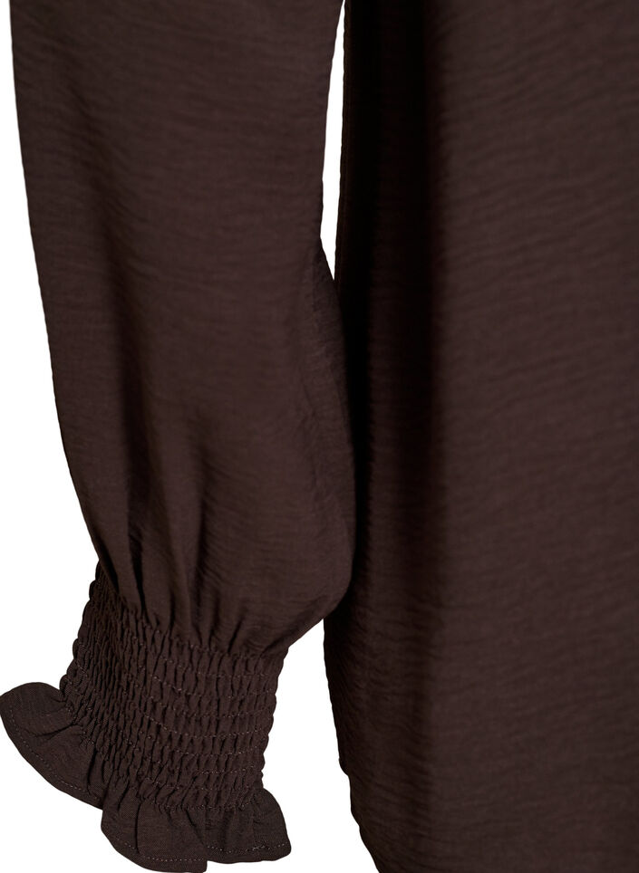 Bluse mit Smockb&uuml;ndchen und V-Ausschnitt, Braun, Packshot image number 3