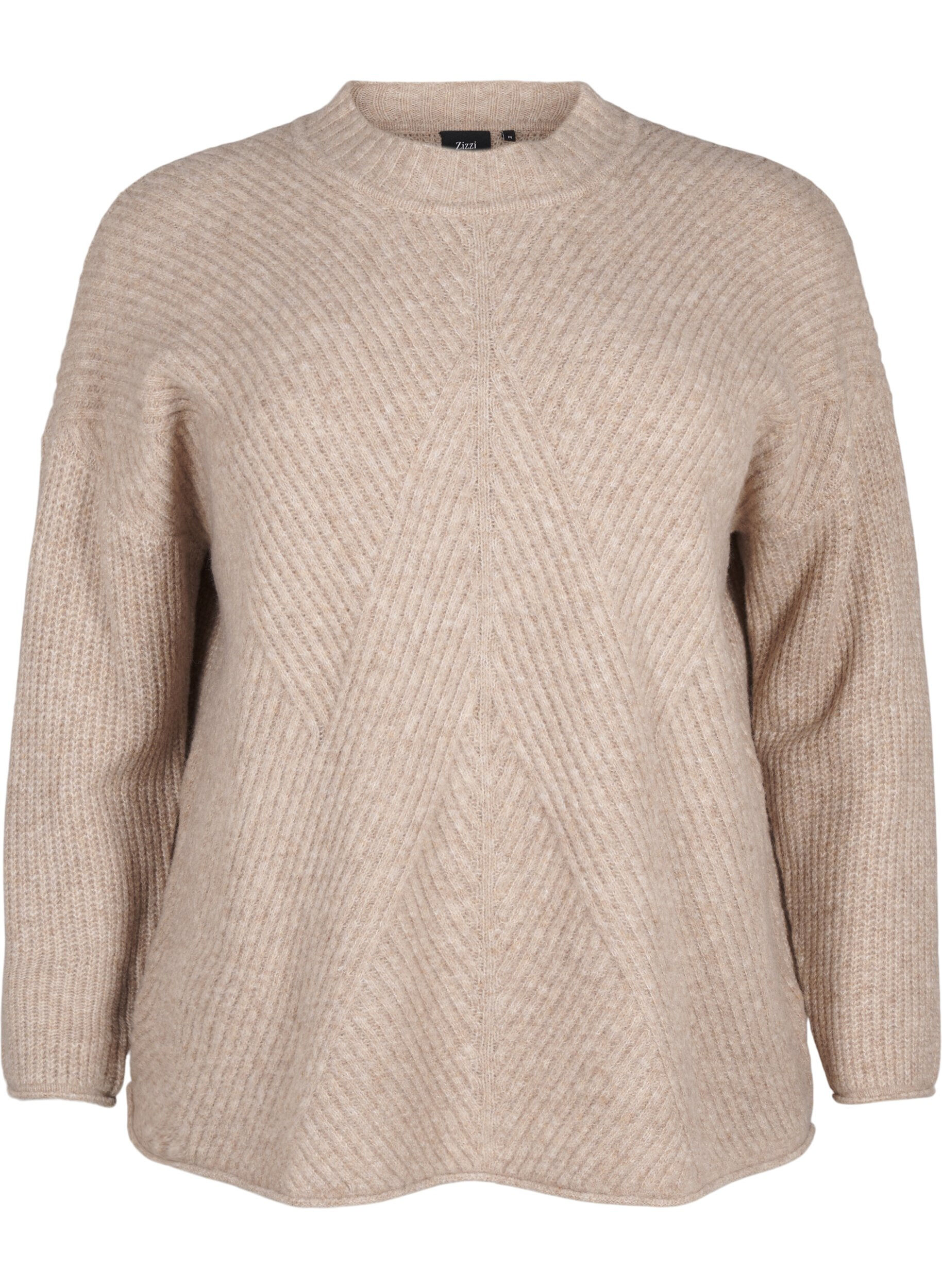 Zizzi Pullover mit Streifenmuster und langen &Auml;rmeln, Simply Taupe Mel., Packshot image number 0