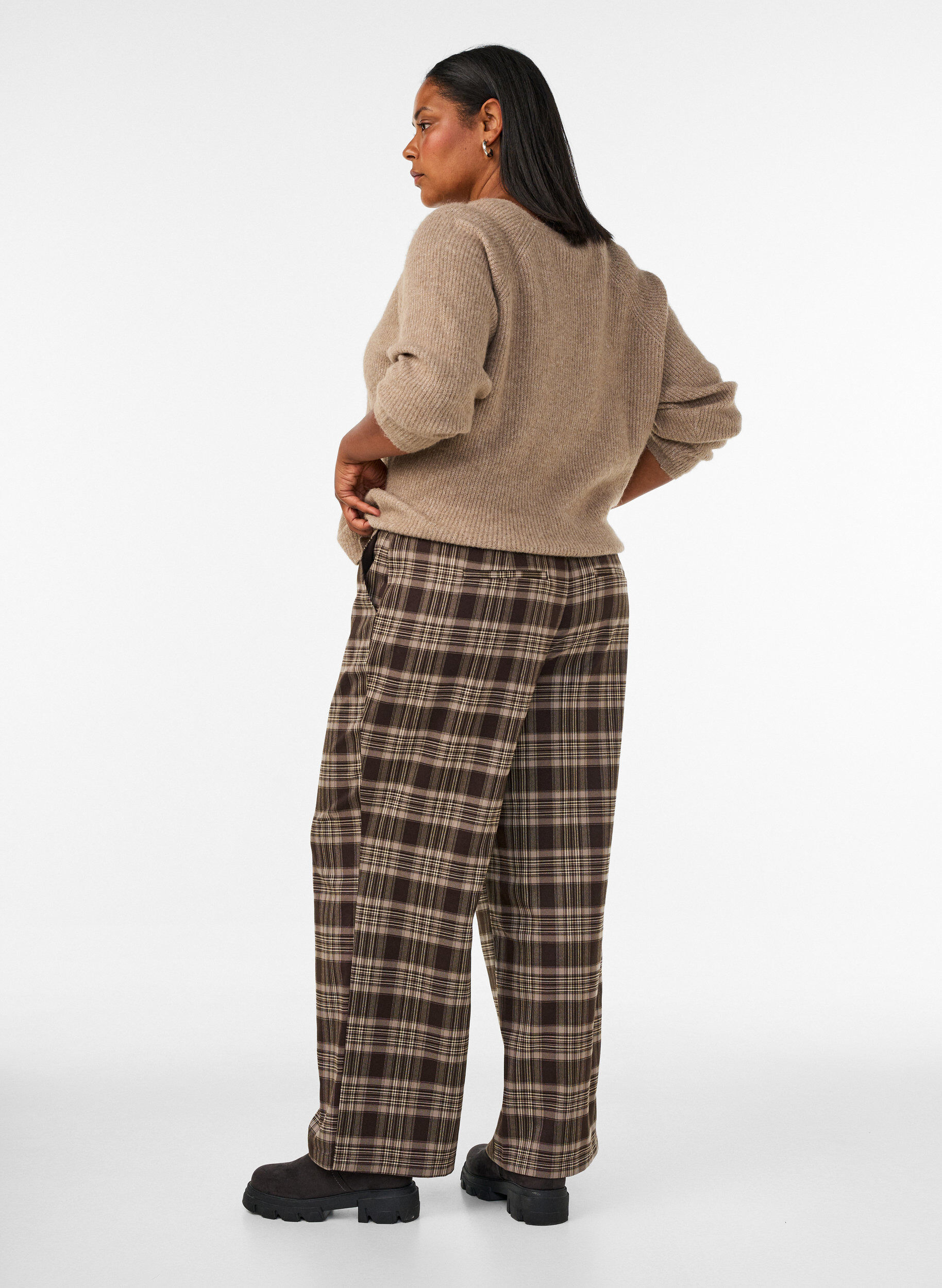 ZizziPantalon &agrave; carreaux &agrave; jambes amples, Marron, Model image number 1