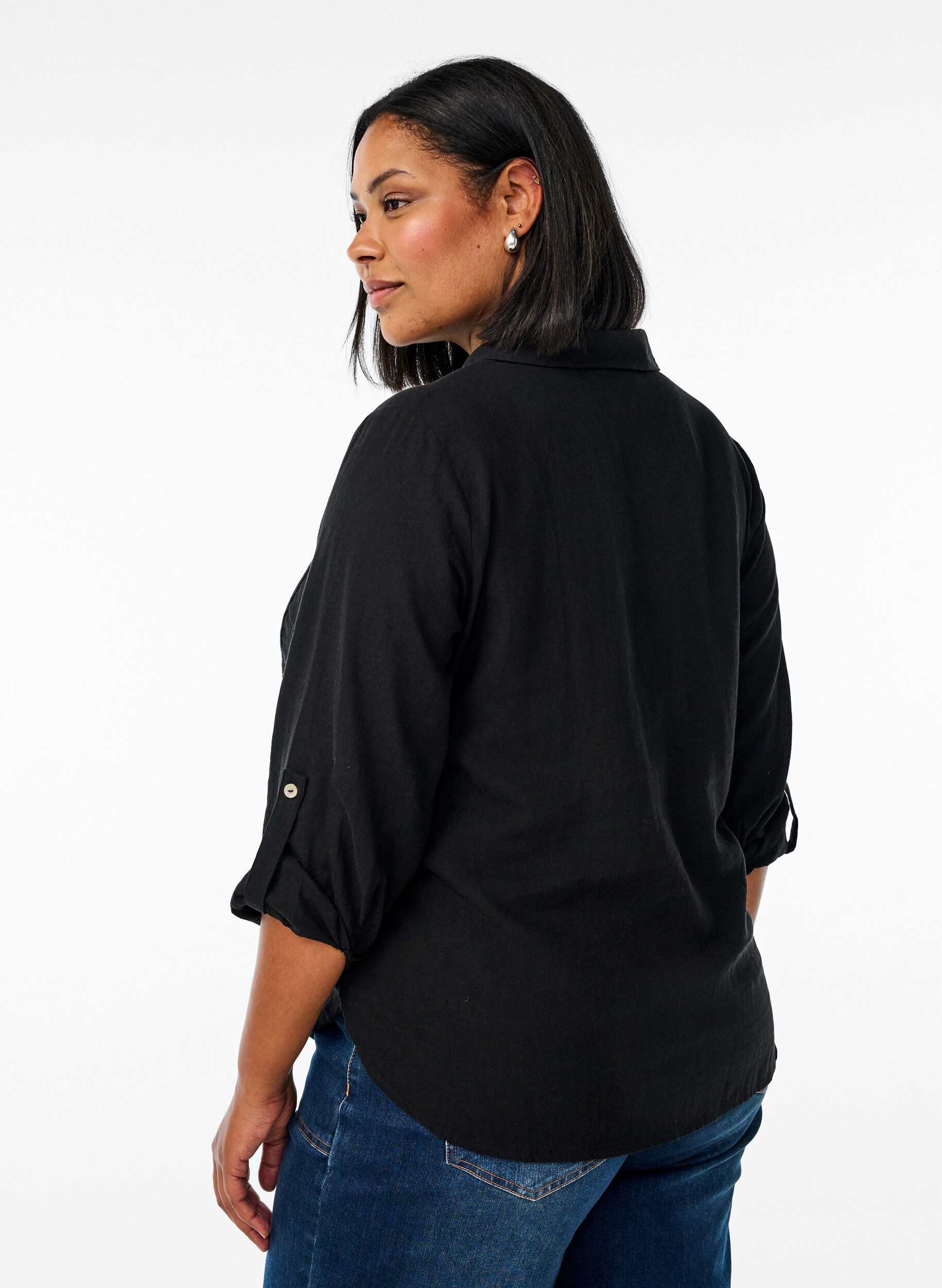 ZizziBluse aus Leinen und Viskose mit 3/4-&Auml;rmeln, Schwarz, Model image number 2