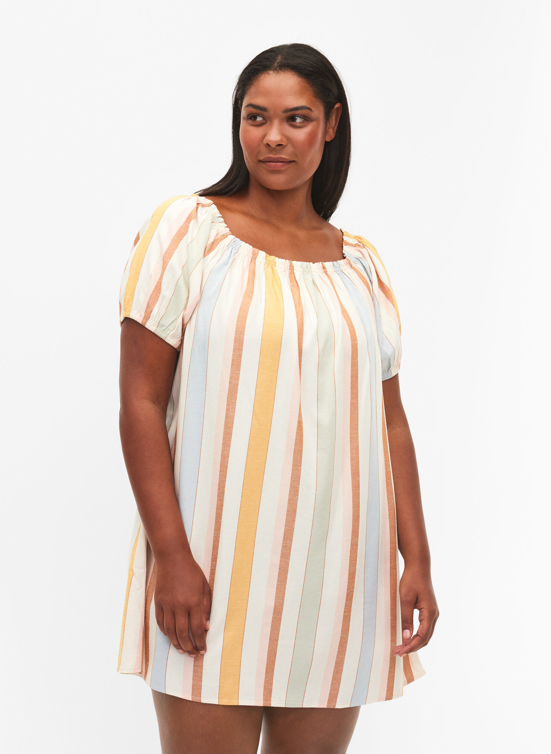 Zizzi Schulterlose Strand Tunika, Striped Jaquard, Model image number 0