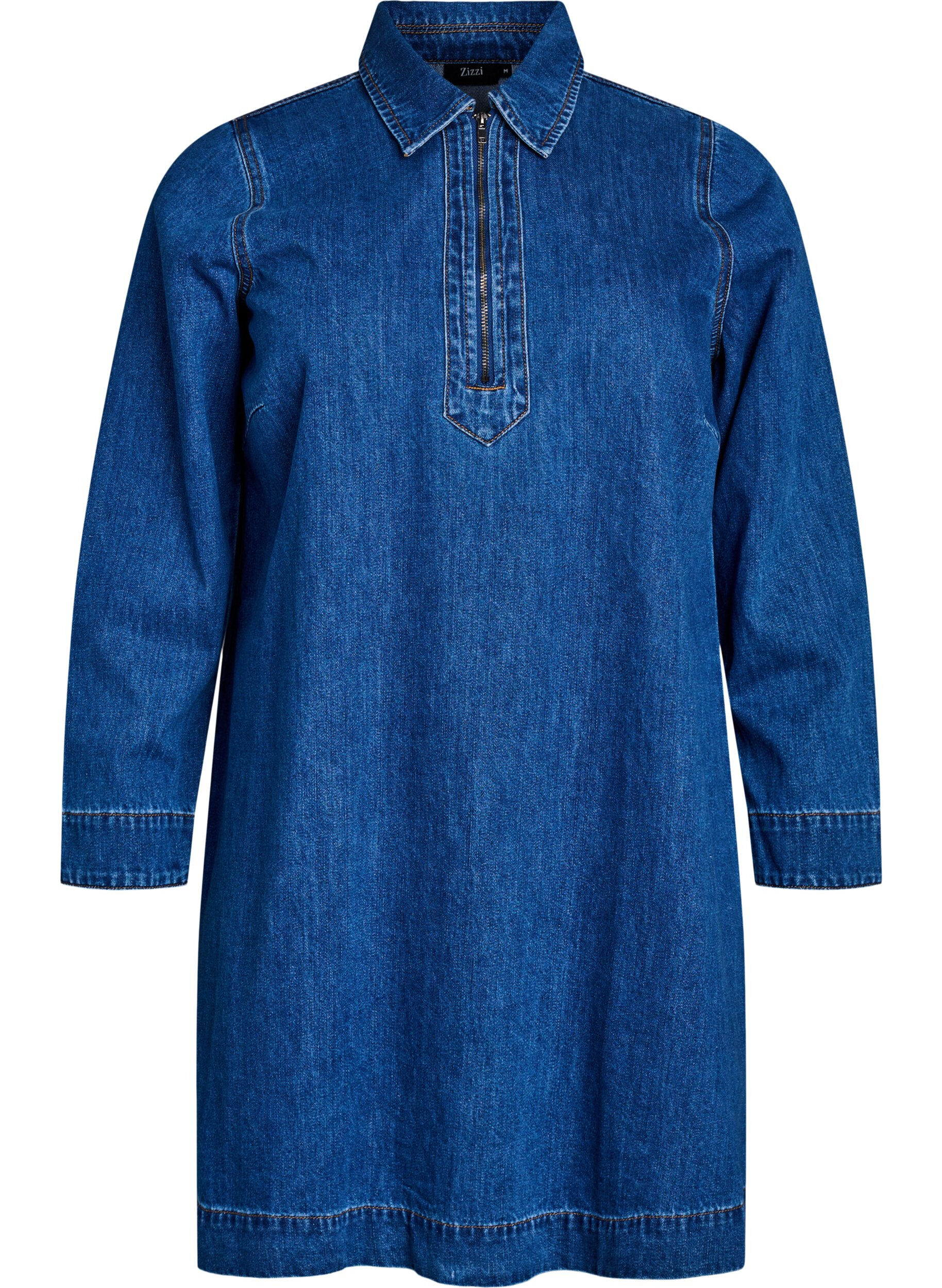 Kurzes Jeanskleid mit Rei&szlig;verschluss und Kragen