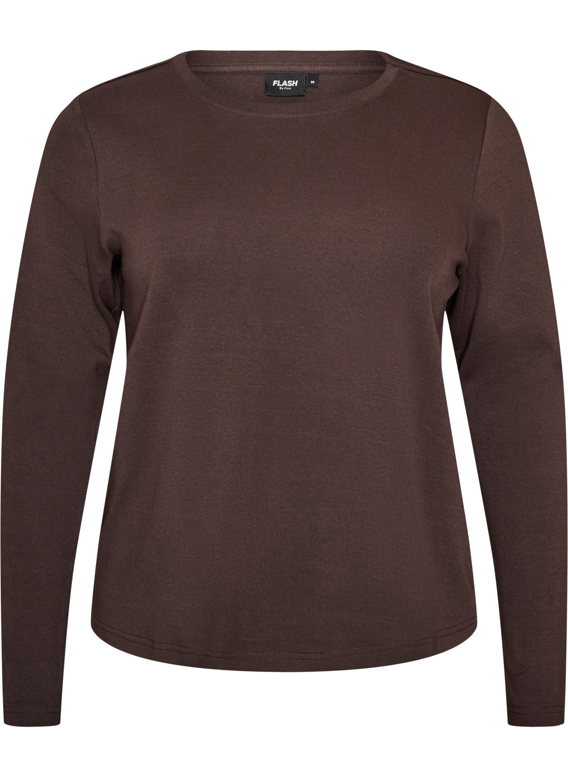 ZizziLangarm-Basic-T-Shirt mit Rundhalsausschnitt, Braun, Packshot image number 0