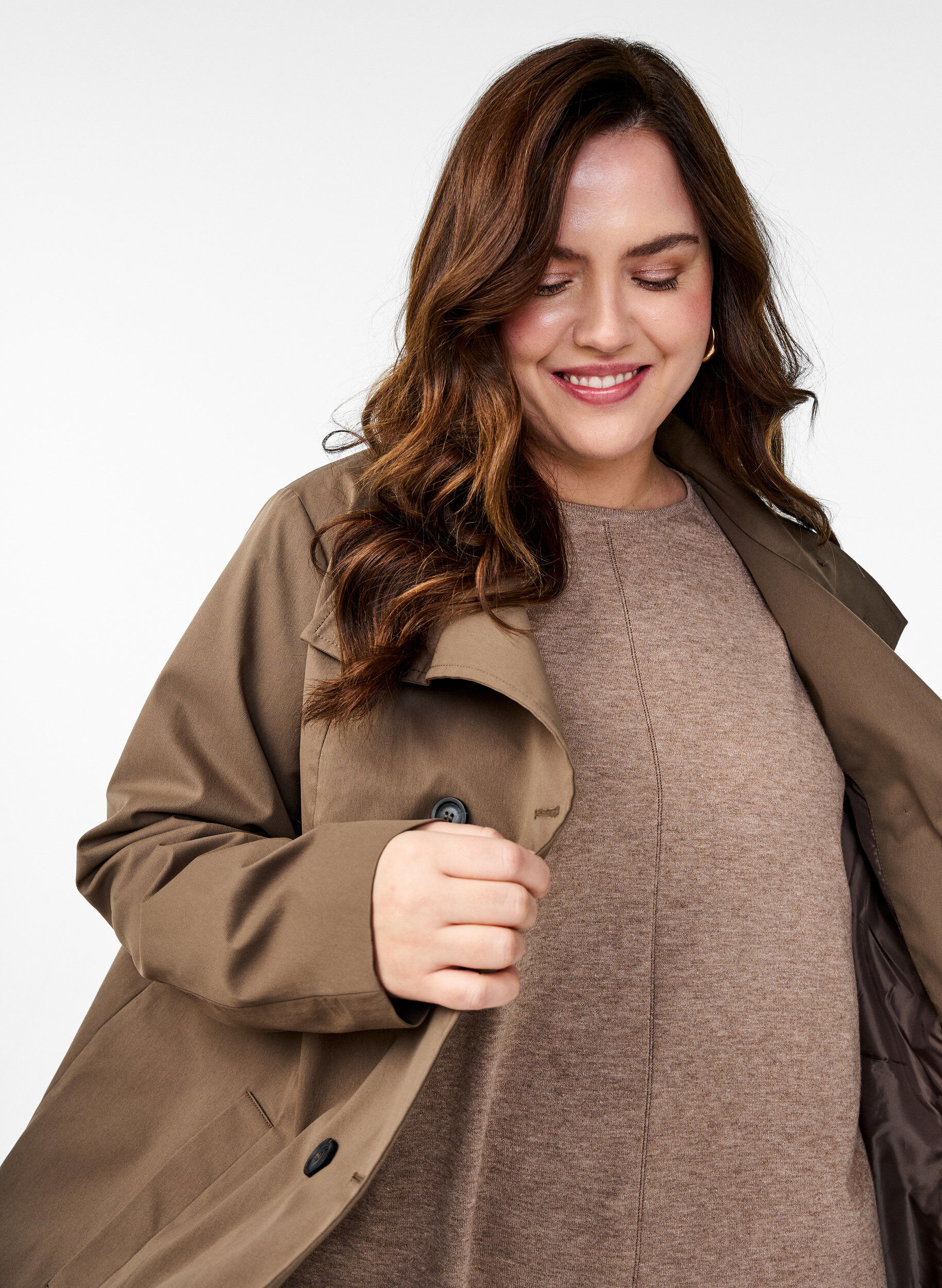 Zizzi Veste de printemps hydrofuge avec coupe en A, Marron, Image image number 0