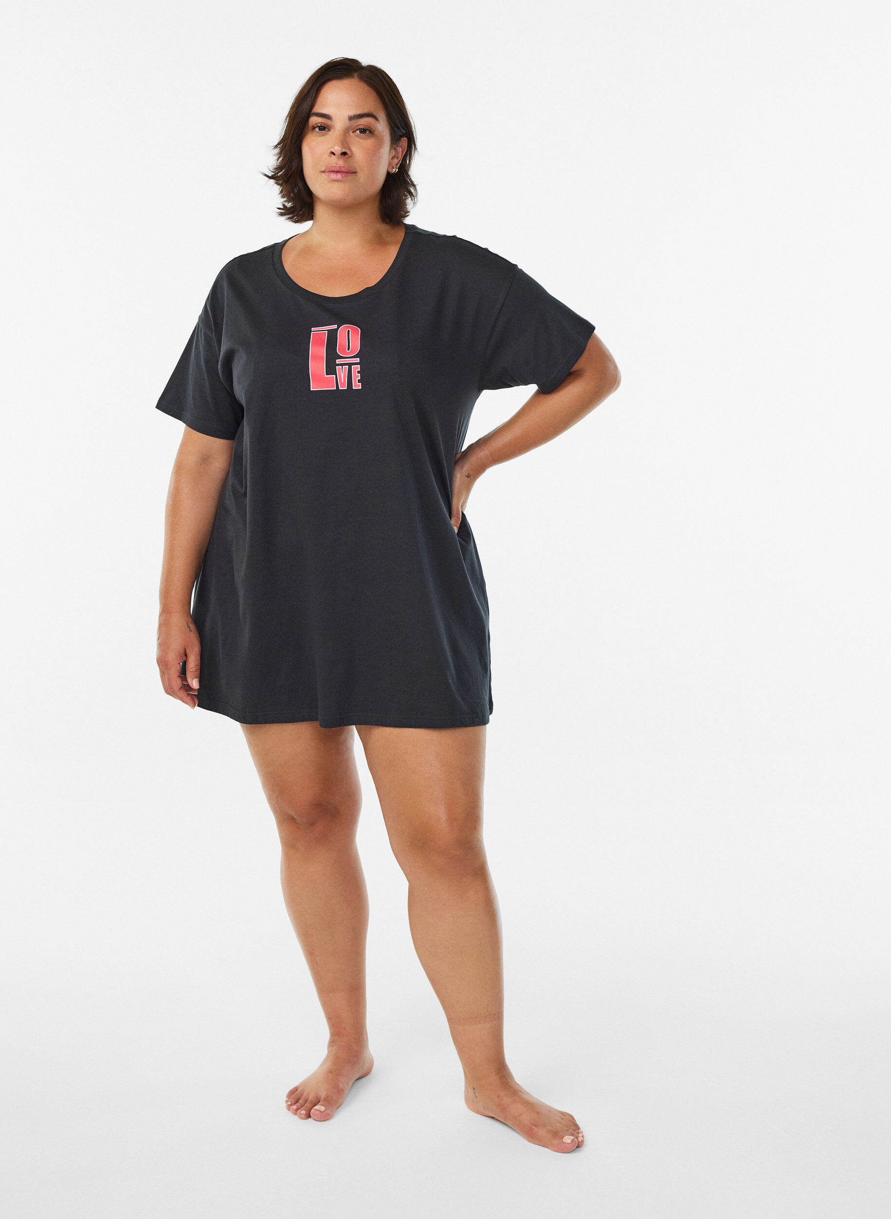 Zizzi Langes Nachthemd aus Bio-Baumwolle mit Print, Grau, Model image number 1