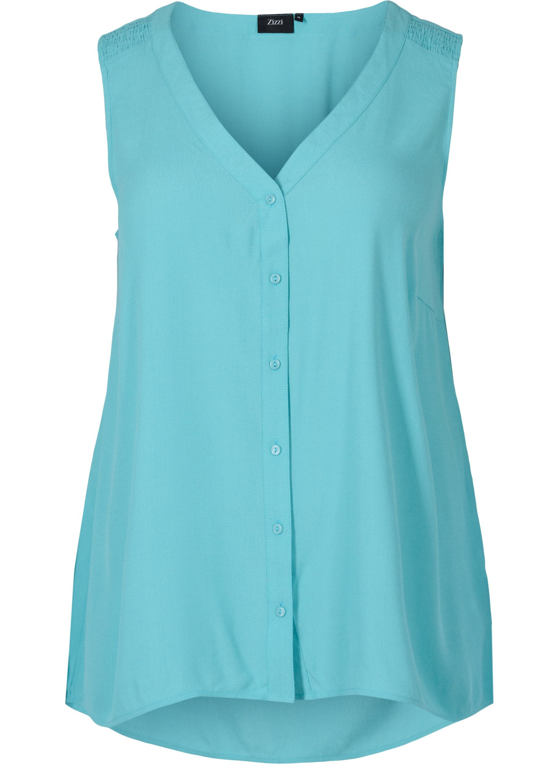 Zizzi Top en viscose imprim&eacute;e avec boutons, Aqua Sea, Packshot image number 0